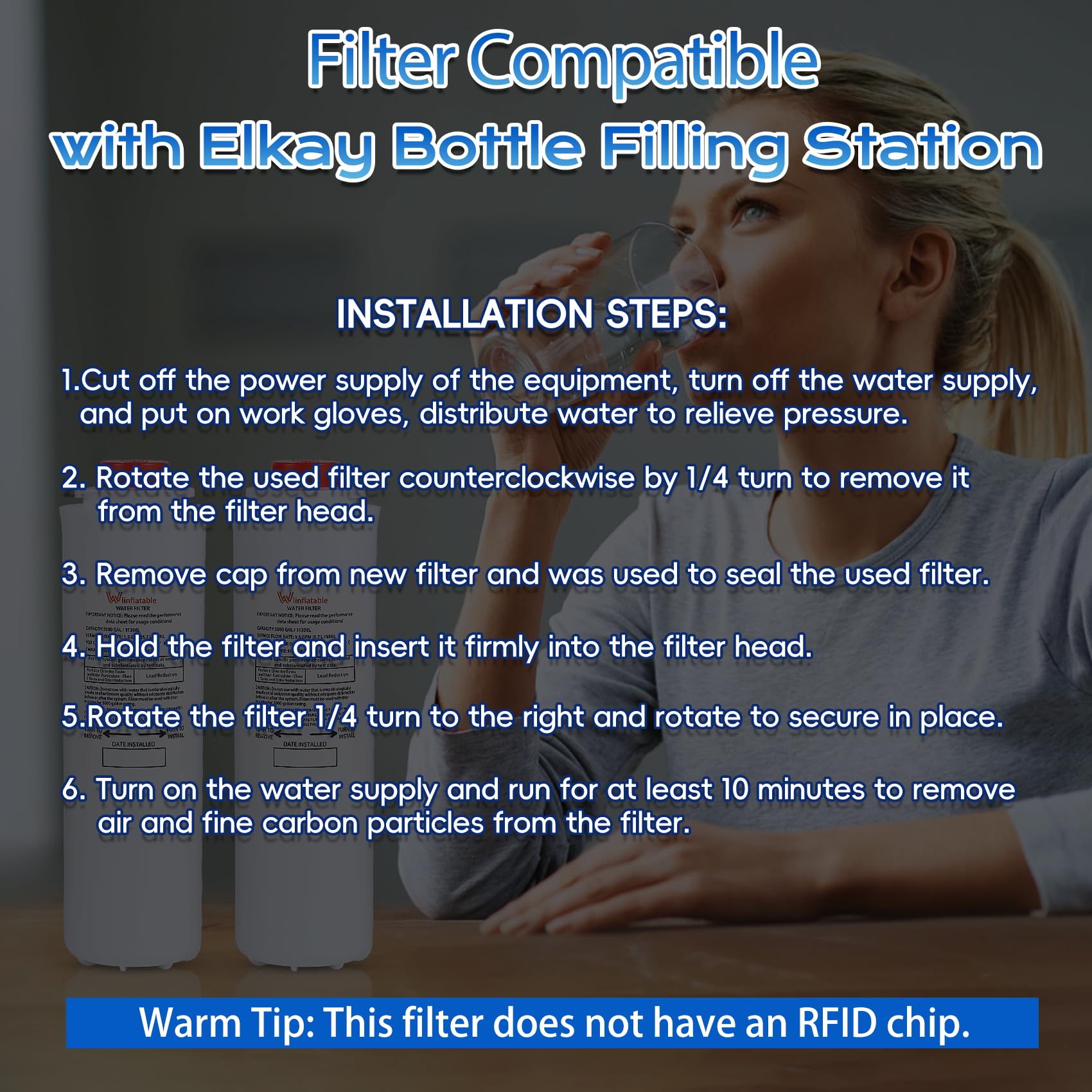Filtros 51300C, repuesto para filtro Elkay 51300C EWF3000, compatible con estaciones de botellas de repuesto de filtro Ezh2o, filtro 51300C de alta capacidad, 3000 galones, sin chip (2 piezas)
