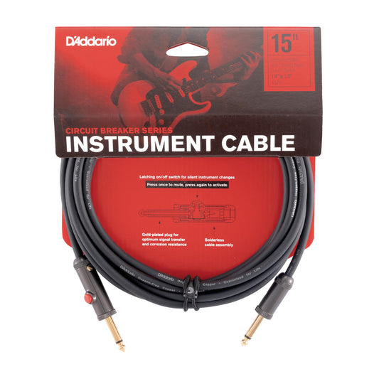 D'Addario Guitar Cable - Guitar Lead - Circuit Breaker Cable - Latching Cut-Off Switch to Mute When Changing Instrument - 15 Feet/4.57 Meters - Straight Ends - 1 Pack