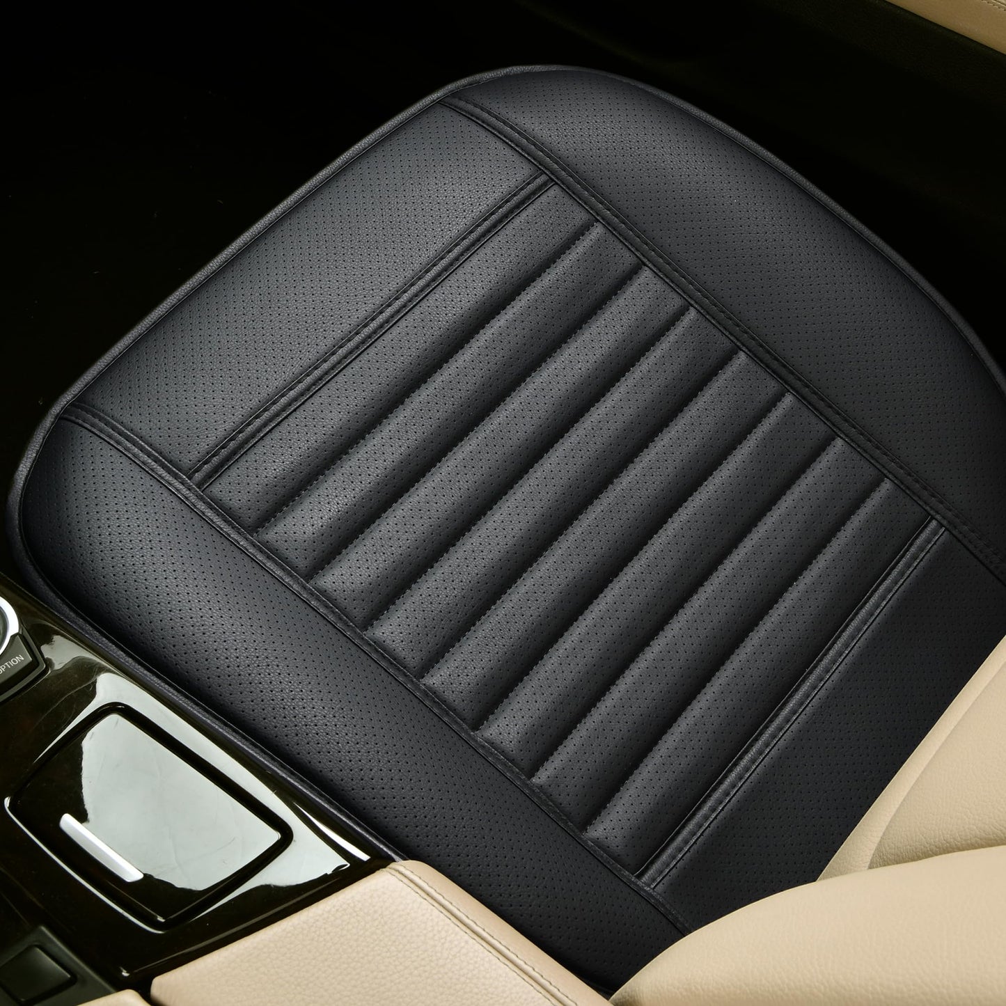 2 fundas para asiento delantero de coche, silla con piel sintética y carbón de bambú, Negro