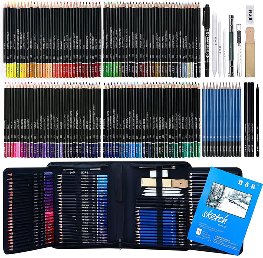 DASKING 145PCS Lápices de Dibujo Kit, Sketch Kit, Lápiz de Colores y Juego de Becetos y Dibujo de Arte Set, Completo de Artista, Suministros de Dibujo, Regalo Perfecto para Artistas, Adultos