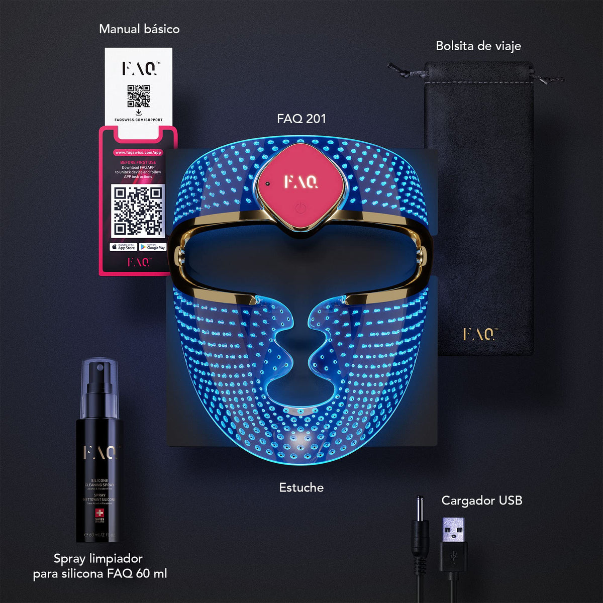 FAQ 201 - Máscara facial con luces LED RGB avanzadas, para manchas y acné suave, máscaras faciales para el cuidado de la piel, máscaras faciales inalámbricas de belleza, 600 puntos de resplandor