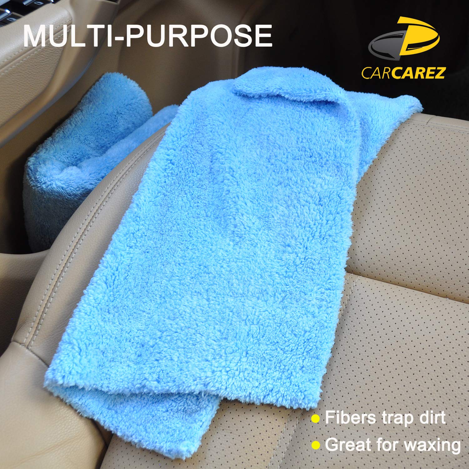 CARCAREZ - Toallas de microfibra para automóviles, secado de automóviles, toalla de pulido con paño de microfibra sin bordes de felpa, 450 g/m², 16 x 16 pulgadas Paquete de 6