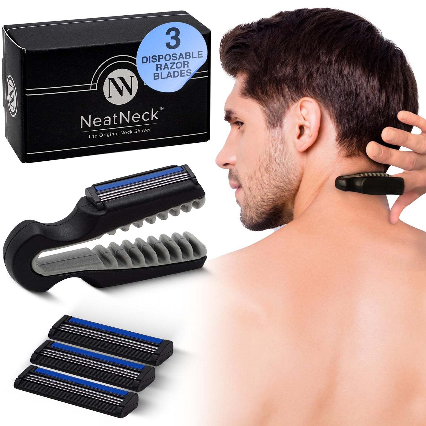 NeatNeck - Afeitadora de precisión para el cuello y nuca: Agarre compacto y cómodo con 3 hojas de afeitar desechables: Afeitado suave para cuellos rebeldes, diseño portátil, hasta 30 usos