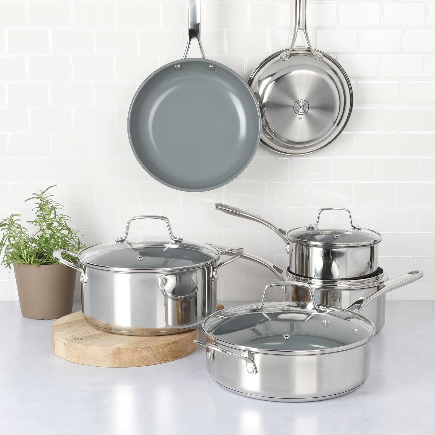 Juego de Utensilios de Cocina Martha Stewart Acero Inoxidable Cerámica Antiadhereente