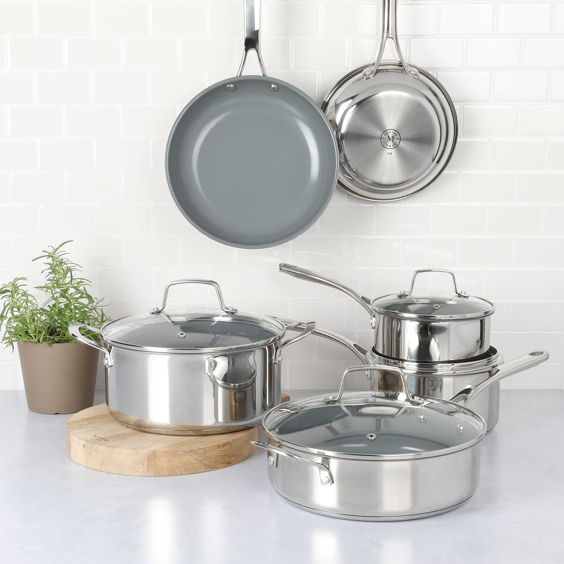Juego de Utensilios de Cocina Martha Stewart Acero Inoxidable Cerámica Antiadhereente