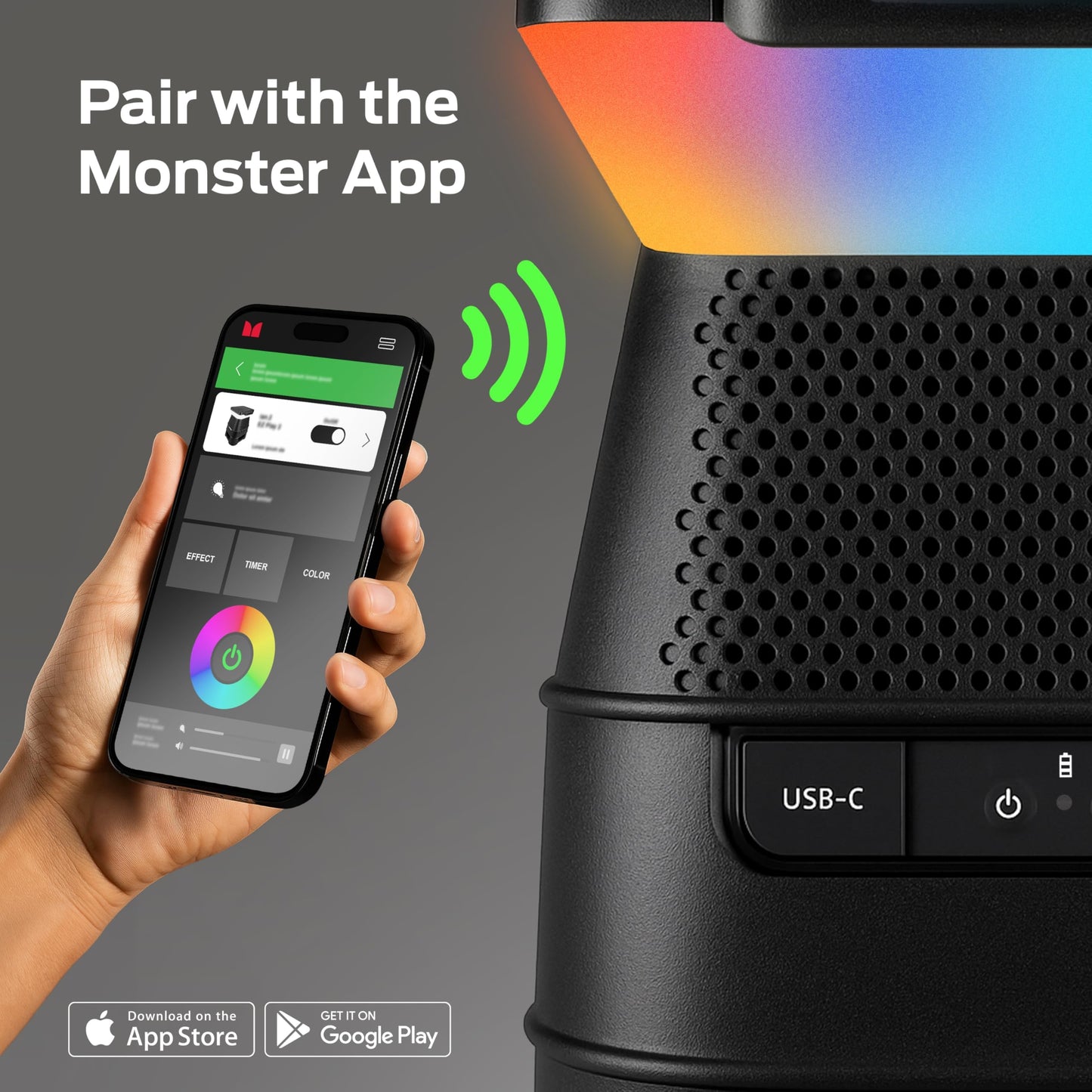 Altavoz Monster Solar X - Altavoz Bluetooth inalámbrico con energía solar, sonido de 360 grados con LED, conexión fácil, 8 horas de reproducción y graves de 30W