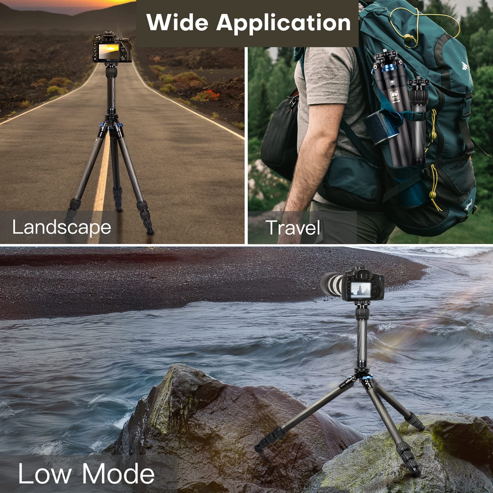 Trípode de Fibra de Carbono SIRUI AM-254 Negro con Columna Central de Dos Secciones para Cámara