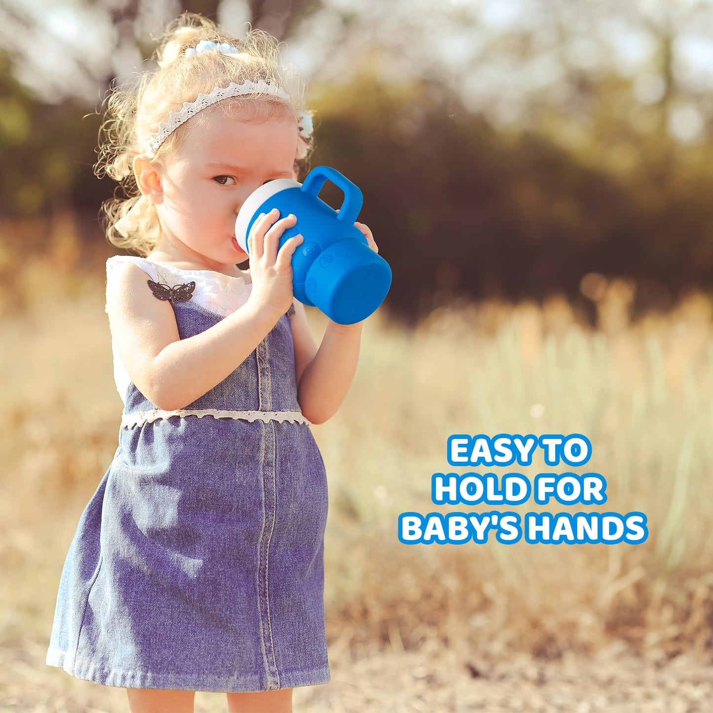 TAKYIT - Mini vaso de silicona para niños de 14 onzas con mango y pajita, fácil de limpiar, fomenta la hidratación
