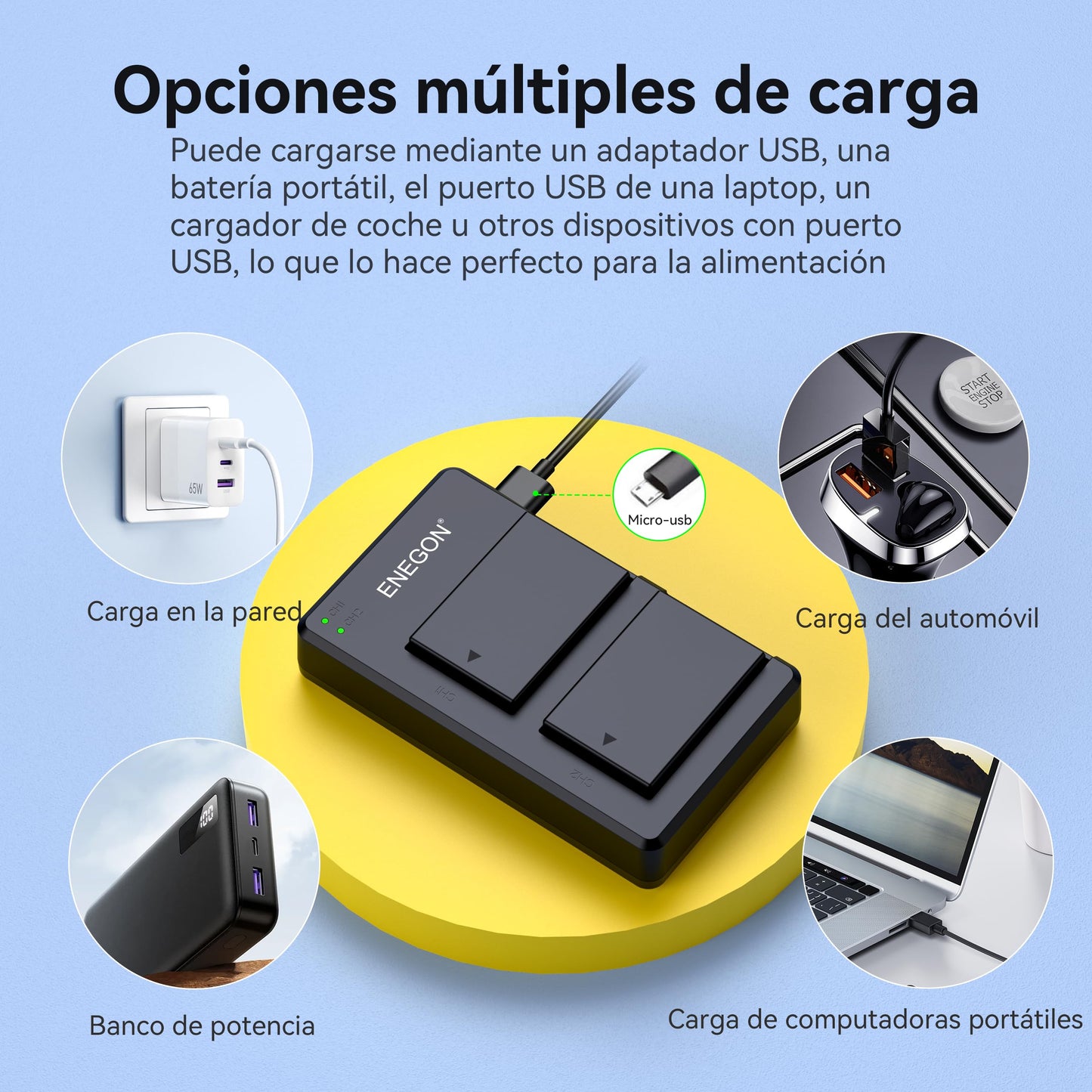 Baterías y Cargador Dual Rápido ENEGON para Canon EOS Kameras réflex Digital