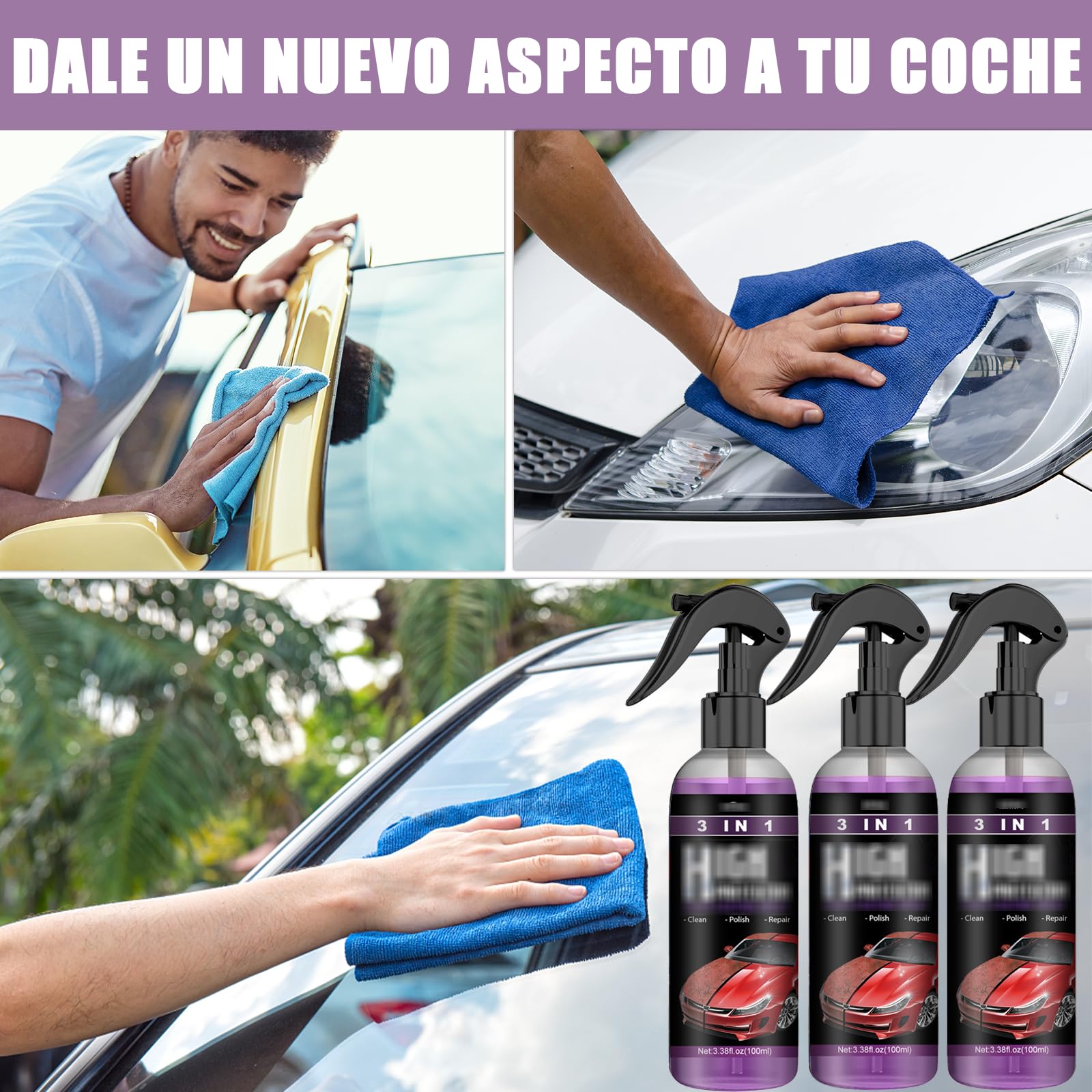Spray de Recubrimiento de Coche VKUJDT Negro Acción Rápida con Alta Protección 3 en 1 360ml más Esponjas y Toallas