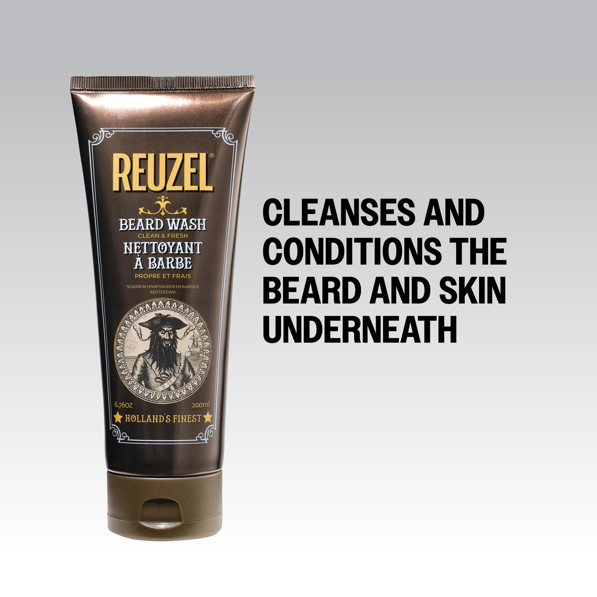 Reuzel Clean and Fresh Limpiador para Barba - Aroma Suave, cítrico y mentolado - Lava y acondiciona - Remueve Suavemente residuos - Hidrata - No obstruye los poros - Fórmula Vegana - 200 ml