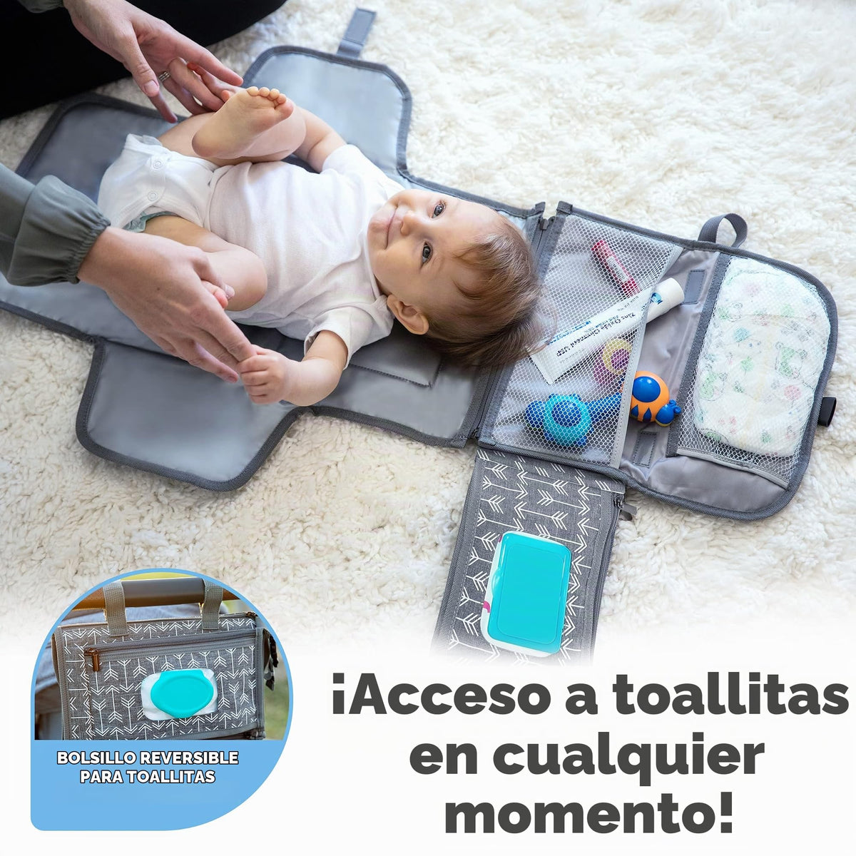 Kopi - Cambiador de pañales portátil para bebé, cambiador de pañales con bolsillo para toallitas, tapete cambiador portátil de diseño inteligente, kit de estación de viaje para bebés, regalo para