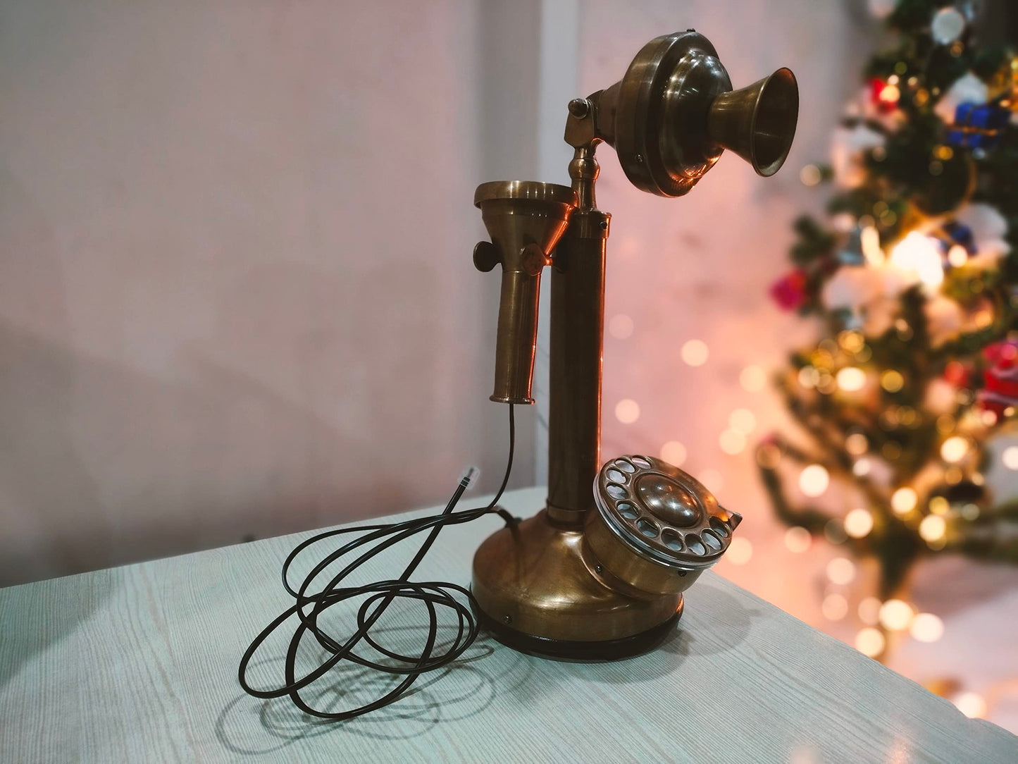 Candelabro de latón envejecido, réplica de teléfono electrónico con cable, esfera rotatoria, decoración del hogar, campana eléctrica occidental, teléfono