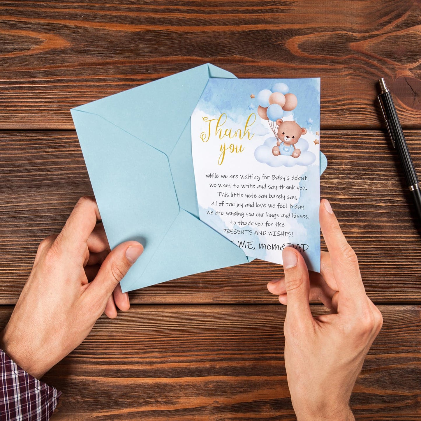 BYBOUS - Paquete de 50 tarjetas de agradecimiento para baby shower, color azul