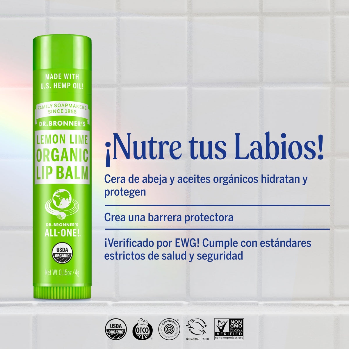 Dr. Bronner's | Bálsamo labial orgánico hidratante y reparador, con aceites esenciales - Lima Limón, 4 g (6 Pack)
