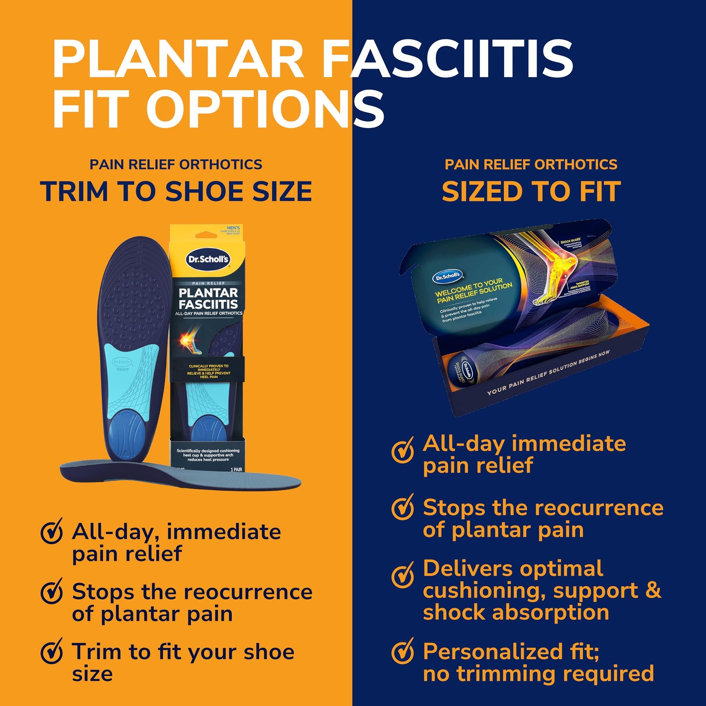 Plantillas Dr. Scholl's alivio del dolor fascitis plantar soporte de arco Hombre Mujer