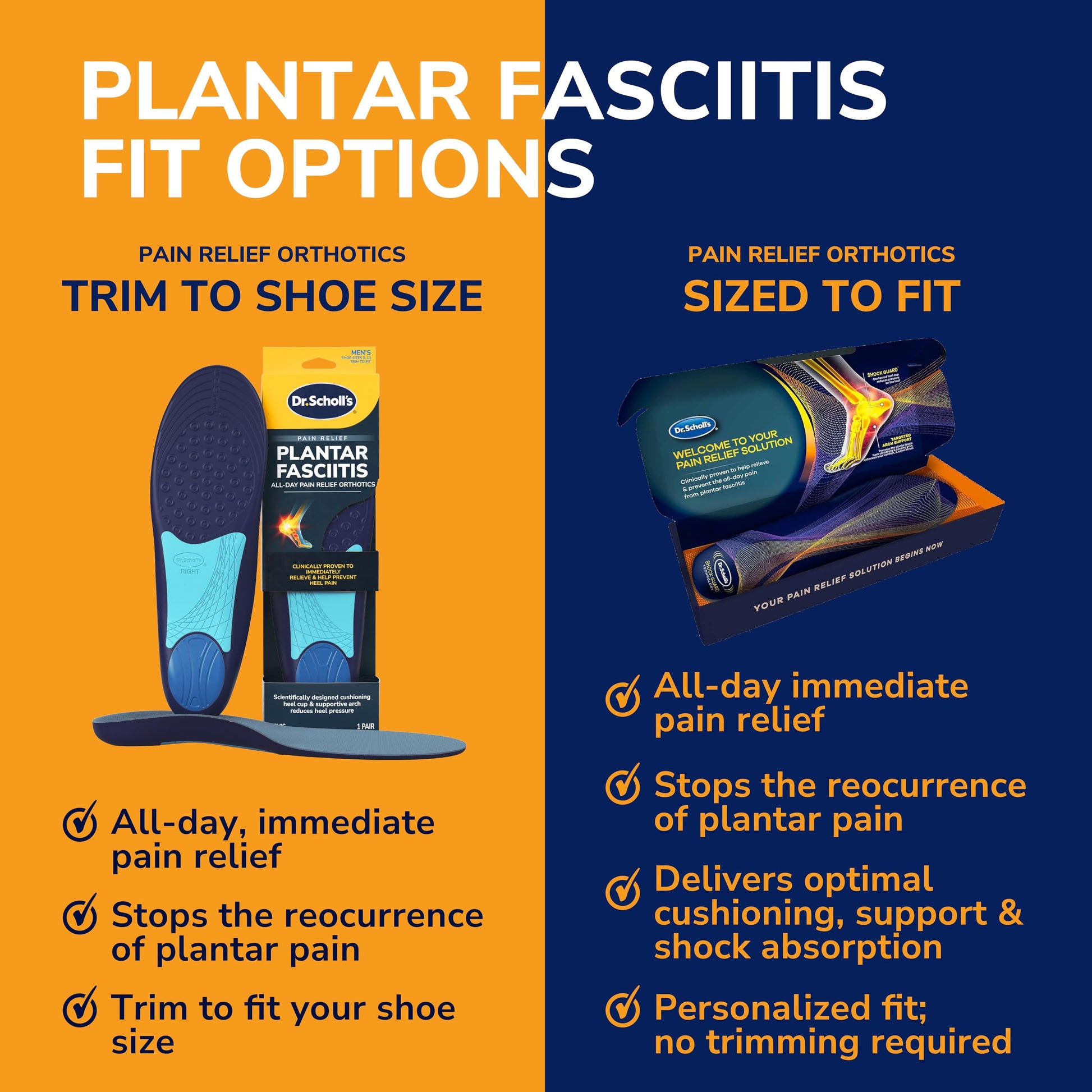 Plantillas Dr. Scholl's alivio del dolor fascitis plantar soporte de arco Hombre Mujer