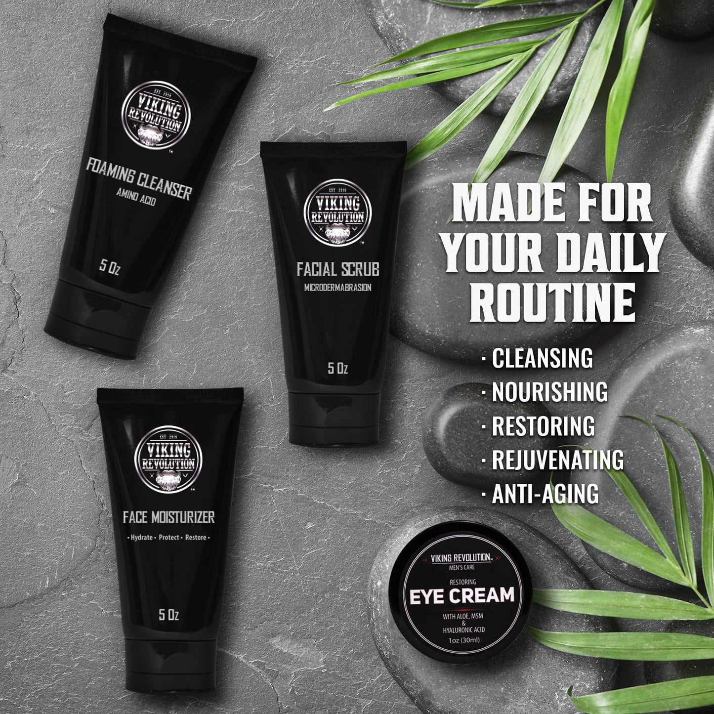 Viking Revolution- Kit de cuidado facial para hombres: incluye humectante facial rejuvenecedor (5 oz) y microdermoabrasión facial