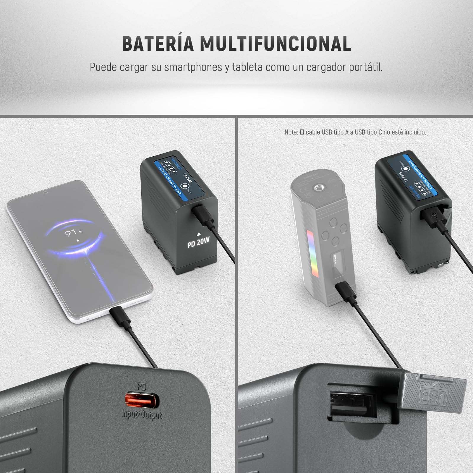 Baterías Recargables NEEWER NP-F970 7800mAh en Negro con Carga Rápida Tipo C para Videocámaras y Monitores