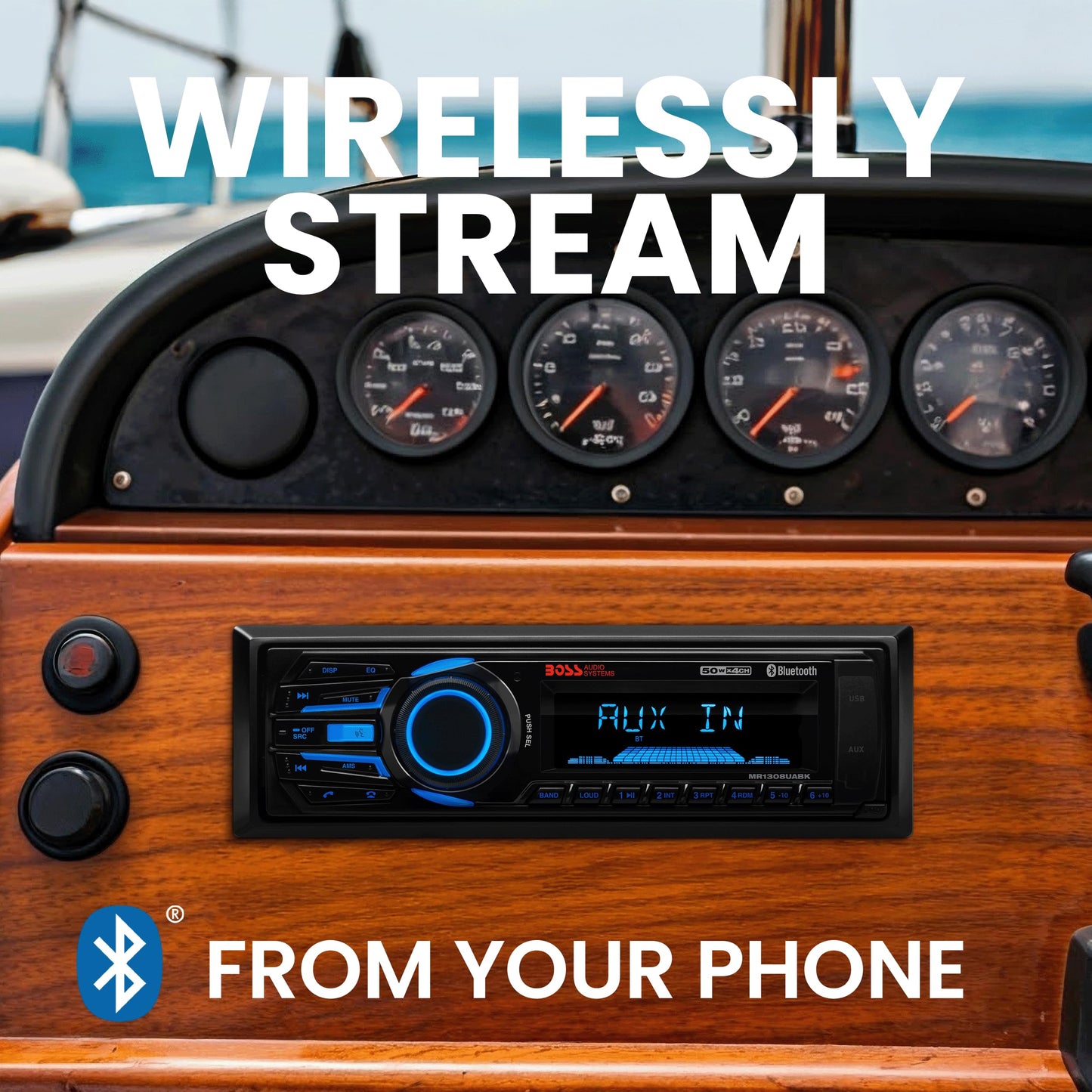 Boss Audio Systems MR1308UABK Single DIN Mechless Bluetooth Enabled MP3 Compatible Solid State Receiver