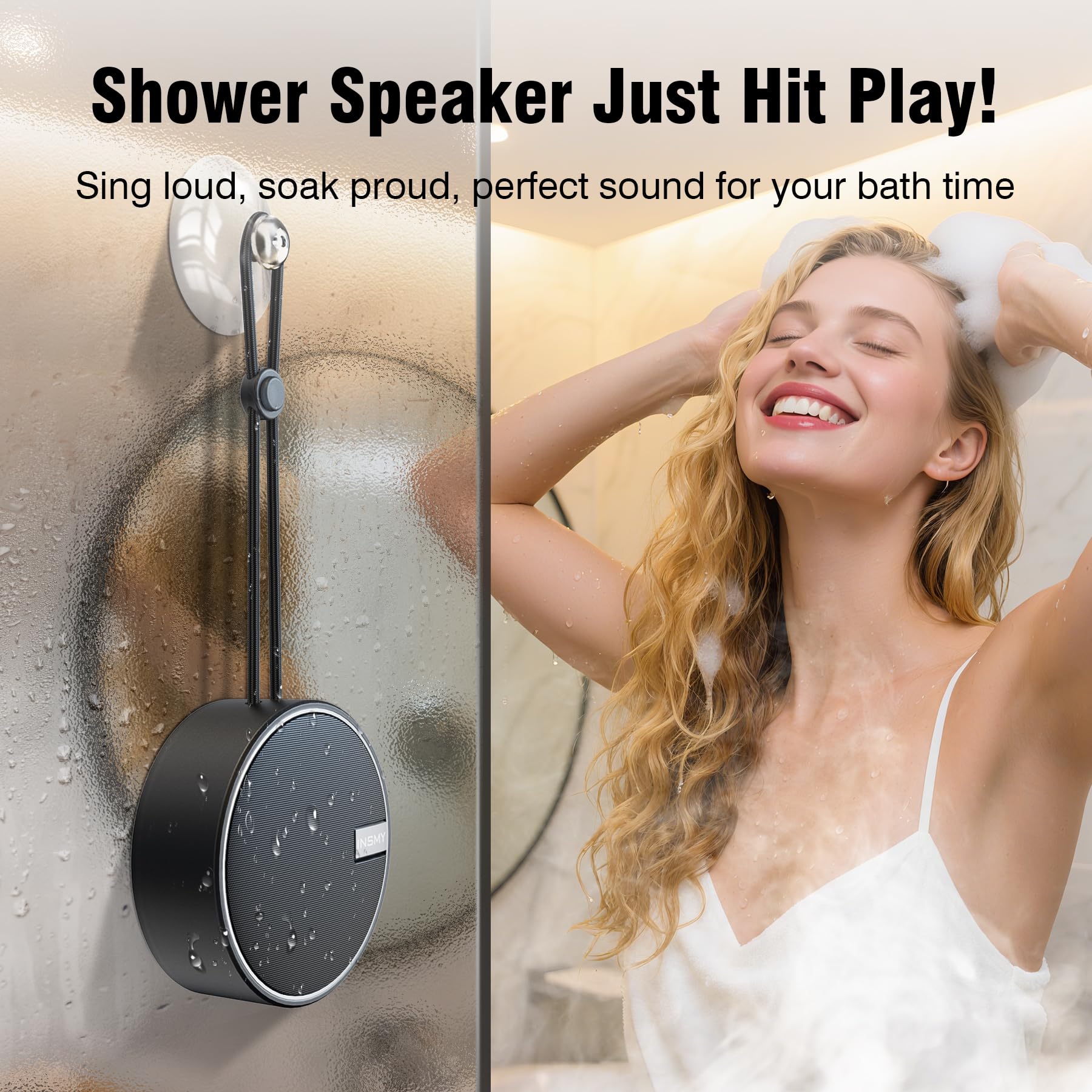 INSMY C12 IPX7 Waterproof Shower Bluetooth Speaker, Portable Small Speaker, Speakers Bluetooth Wireless Loud Clear Sound, Support TF Card Suction Cup for Outdoor Kayak Canoe Beach Pool Gift