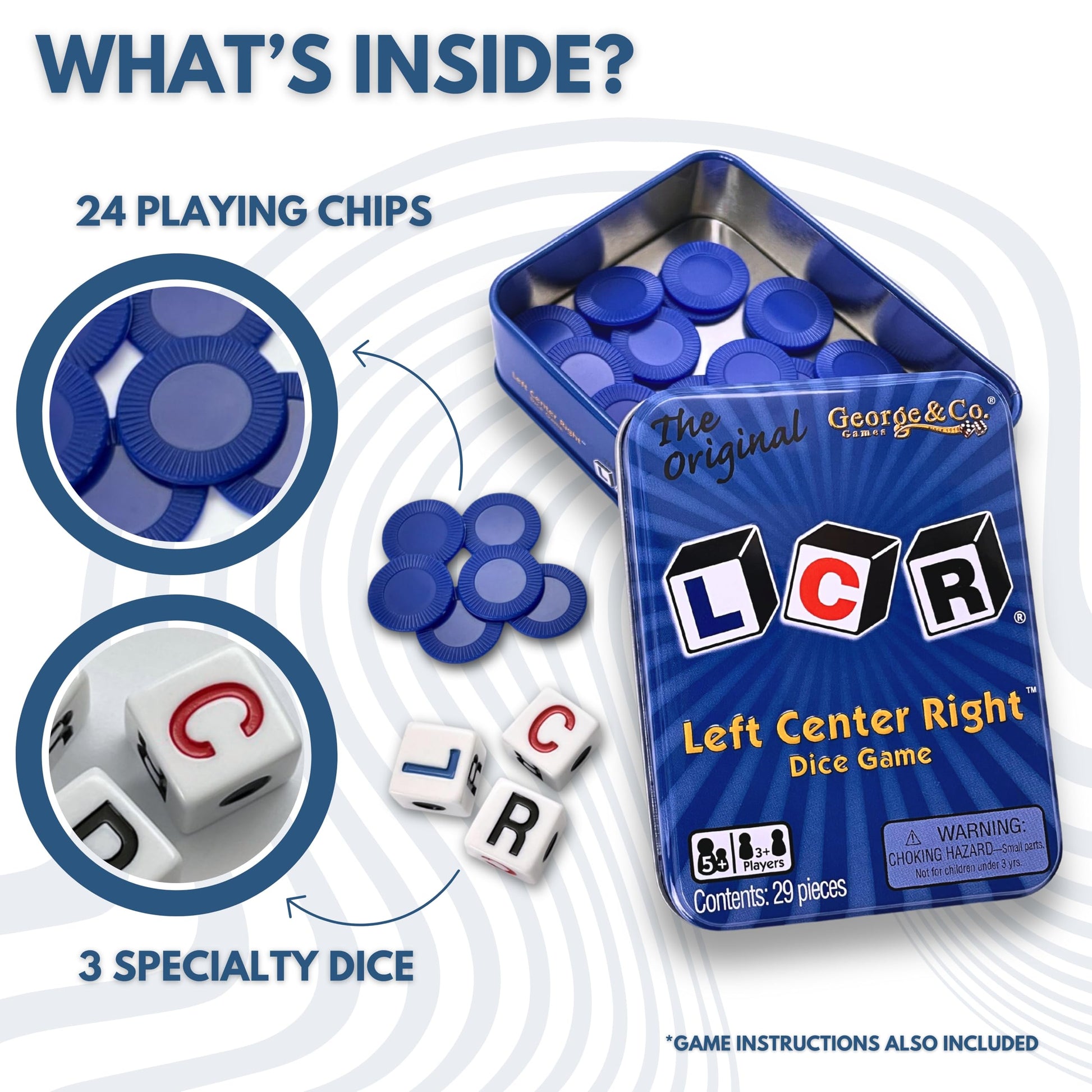 George & Company LLC LCR® Left Center Right™ Juego de Dados - Lata Azul