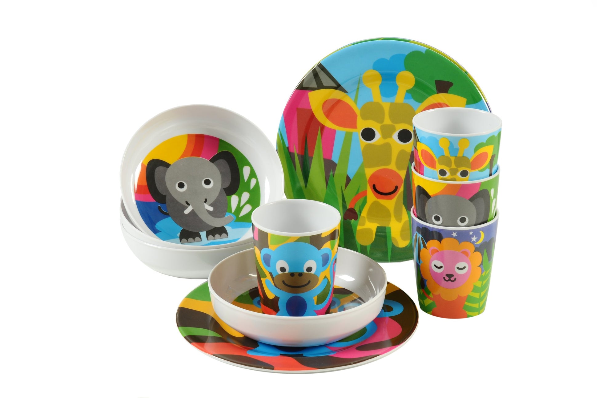 French Bull - Juego de cena libre de BPA para niños - Juego de platos de melamina para niños de 20.32 cm - Jungla, juego de 4, Láminas , Jungle, 20,32cm, 1