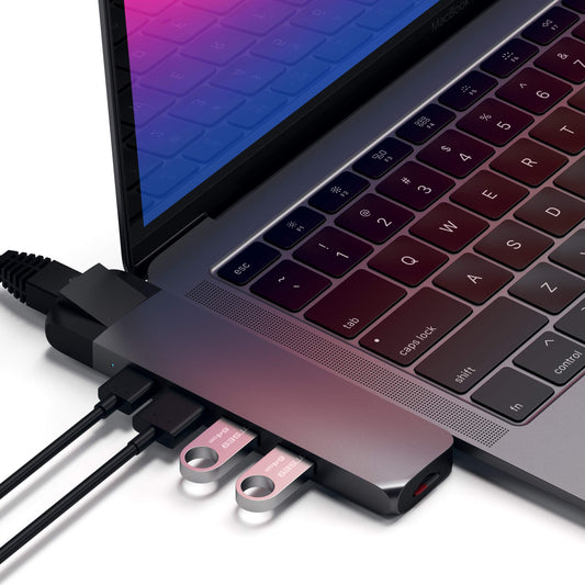 Adaptador Pro Hub Tipo-C Satechi Gris Espacial con Ethernet, 4K HDMI, USB-C PD y USB 3.0 para MacBook Pro/Air M2 M1