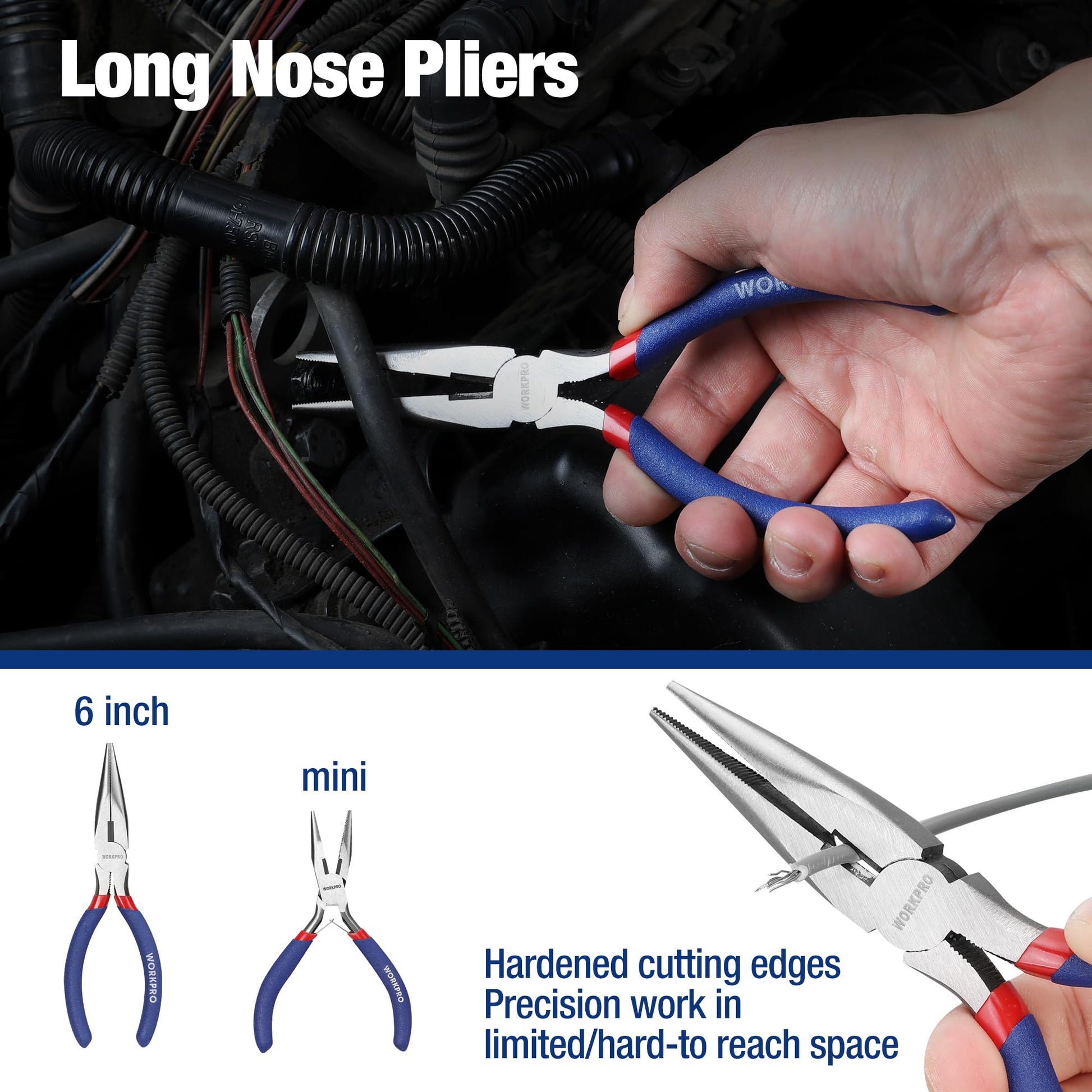 Workpro 7-piece Pliers Set (8" Groove Joint Pliers, 6" Long Nose, 6" Slip Joint, 7" Linesman, 8" Slip Joint)