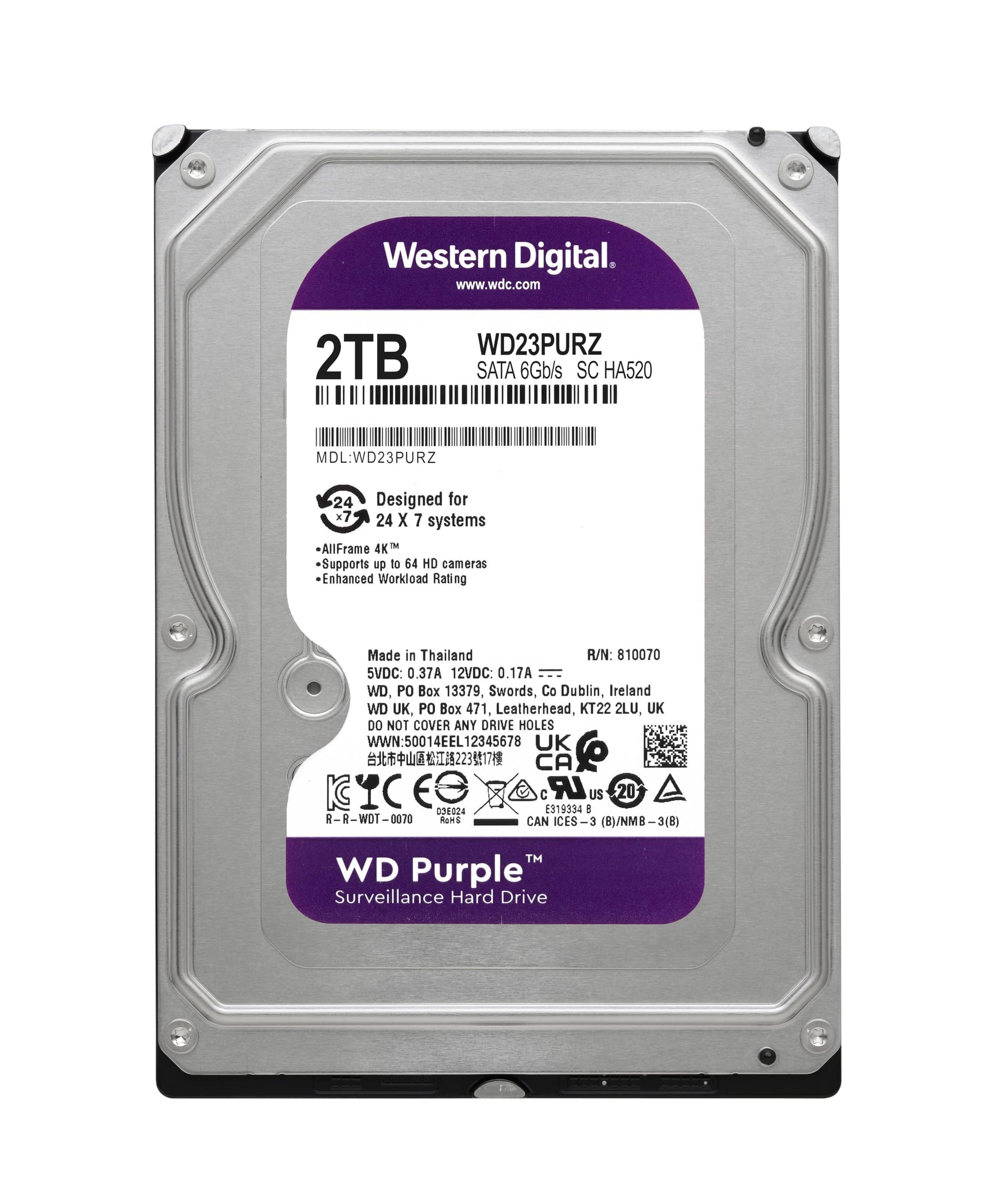 Disco Duro Western Digital Púrpura 2TB para Vigilancia