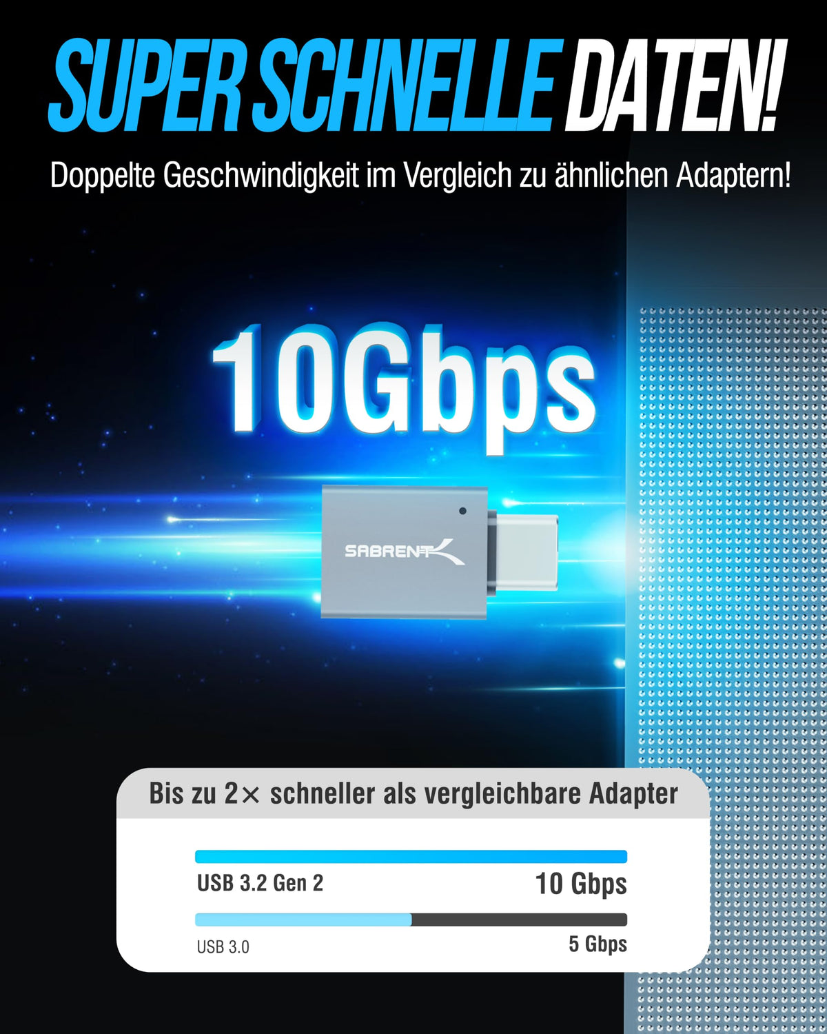 Adaptador USB C SABRENT Negro, Convertidor USB 3.2 Tipo C Hembra a USB-A Macho, Transferencia de Datos de 10 Gbps, Paquete de 4