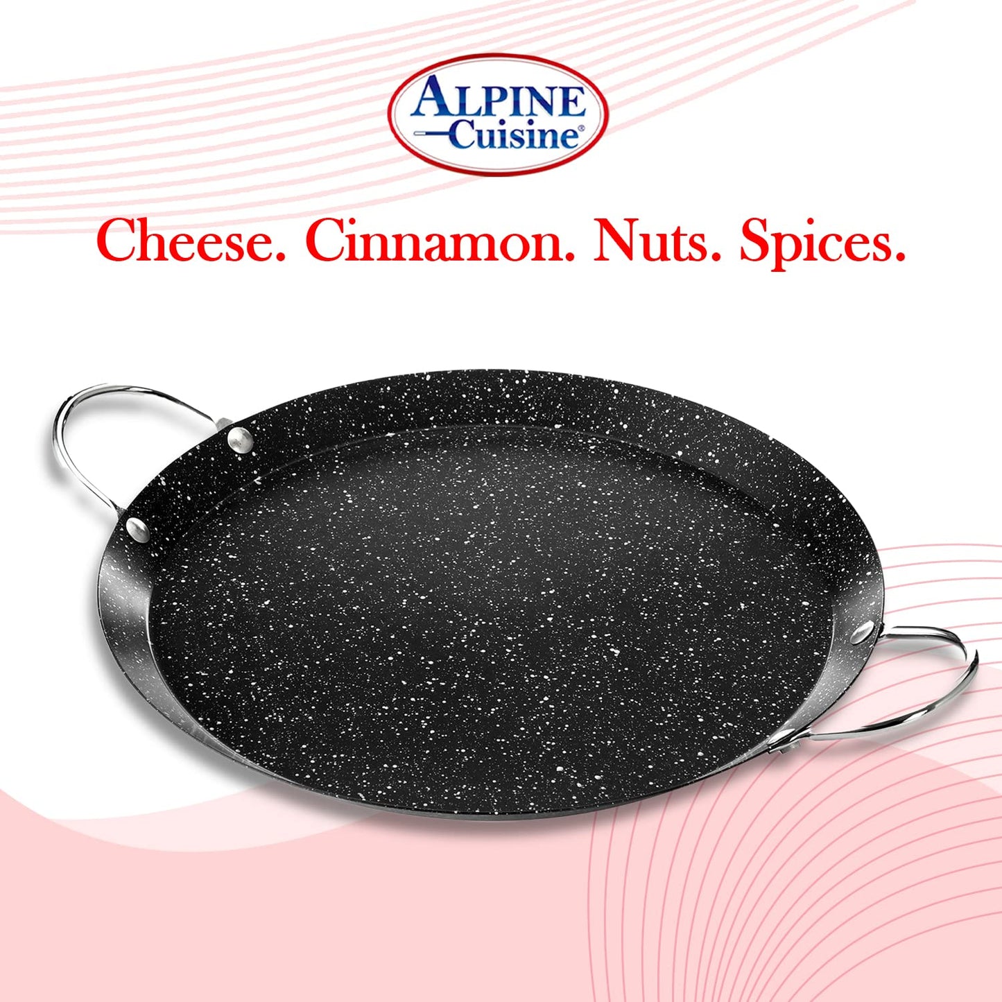 Alpine Cuisine - Plancha redonda Comal de 9.5 pulgadas, plancha negra con doble asa duradera, duradera y resistente Comal para cocinar, calentamiento uniforme