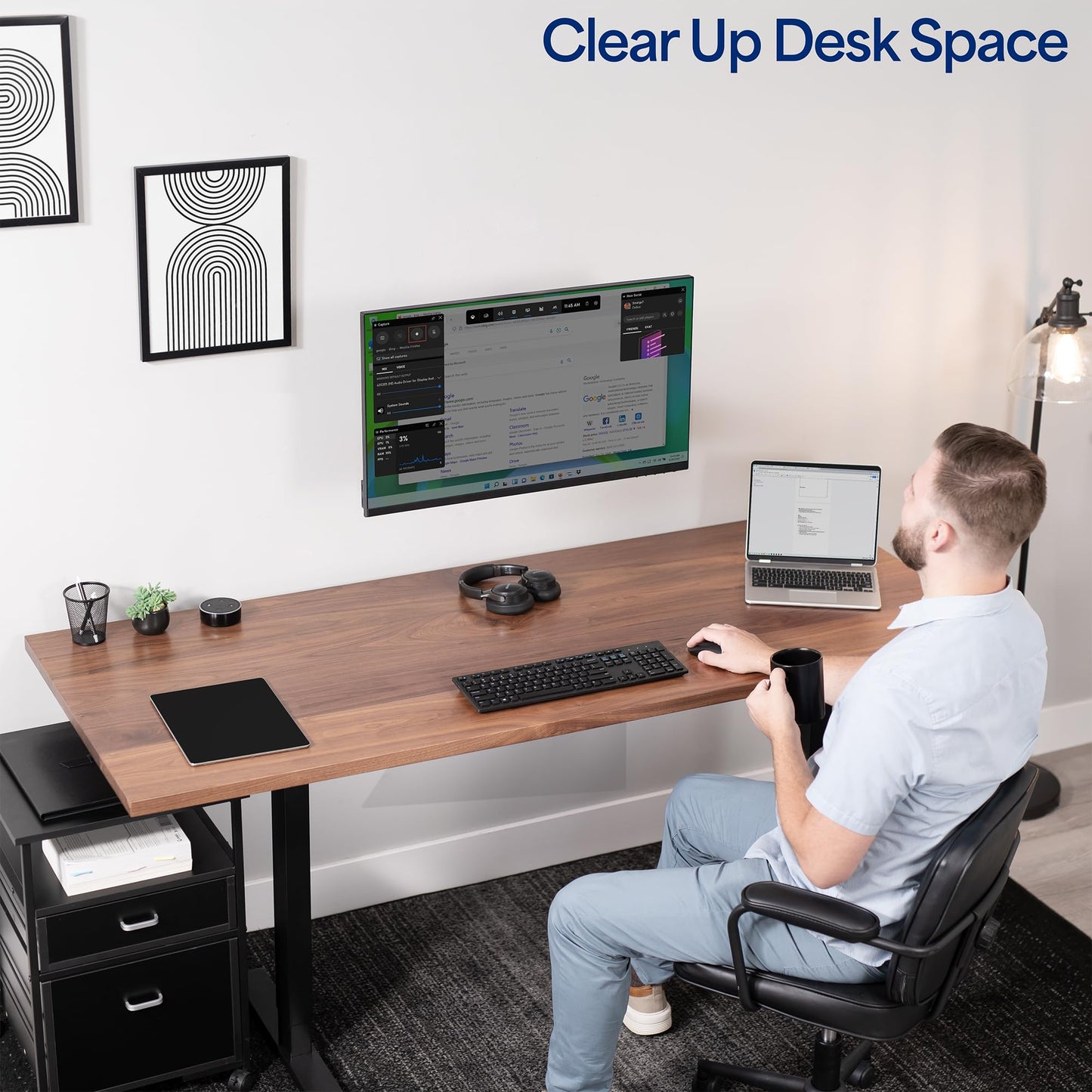 Soporte de Pared VIVO Negro con Brazo Neumático Ajustable para Monitores de 17 a 32 Pulgadas