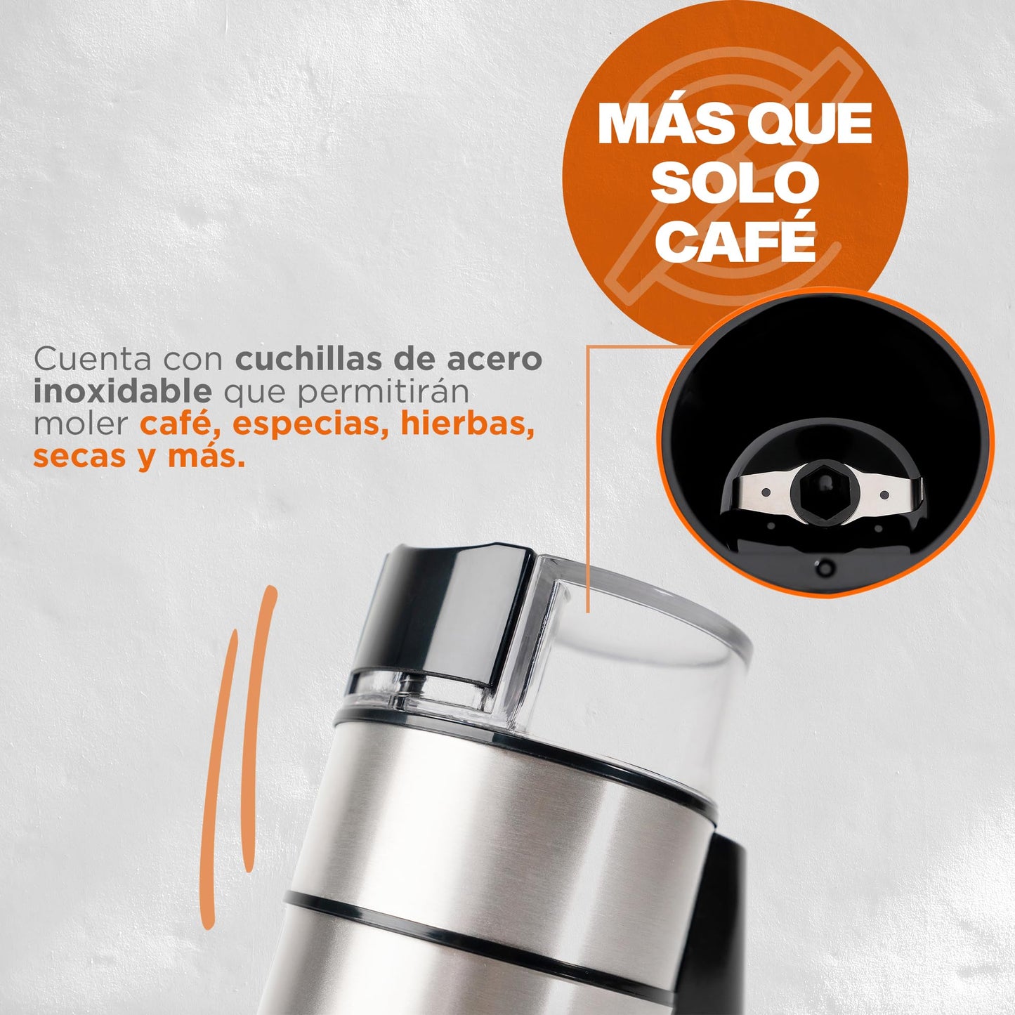 Molino de Café y Especias MasterChef Hukën Acero Inoxidable Motor 150W Ideal para Molido Perfecto