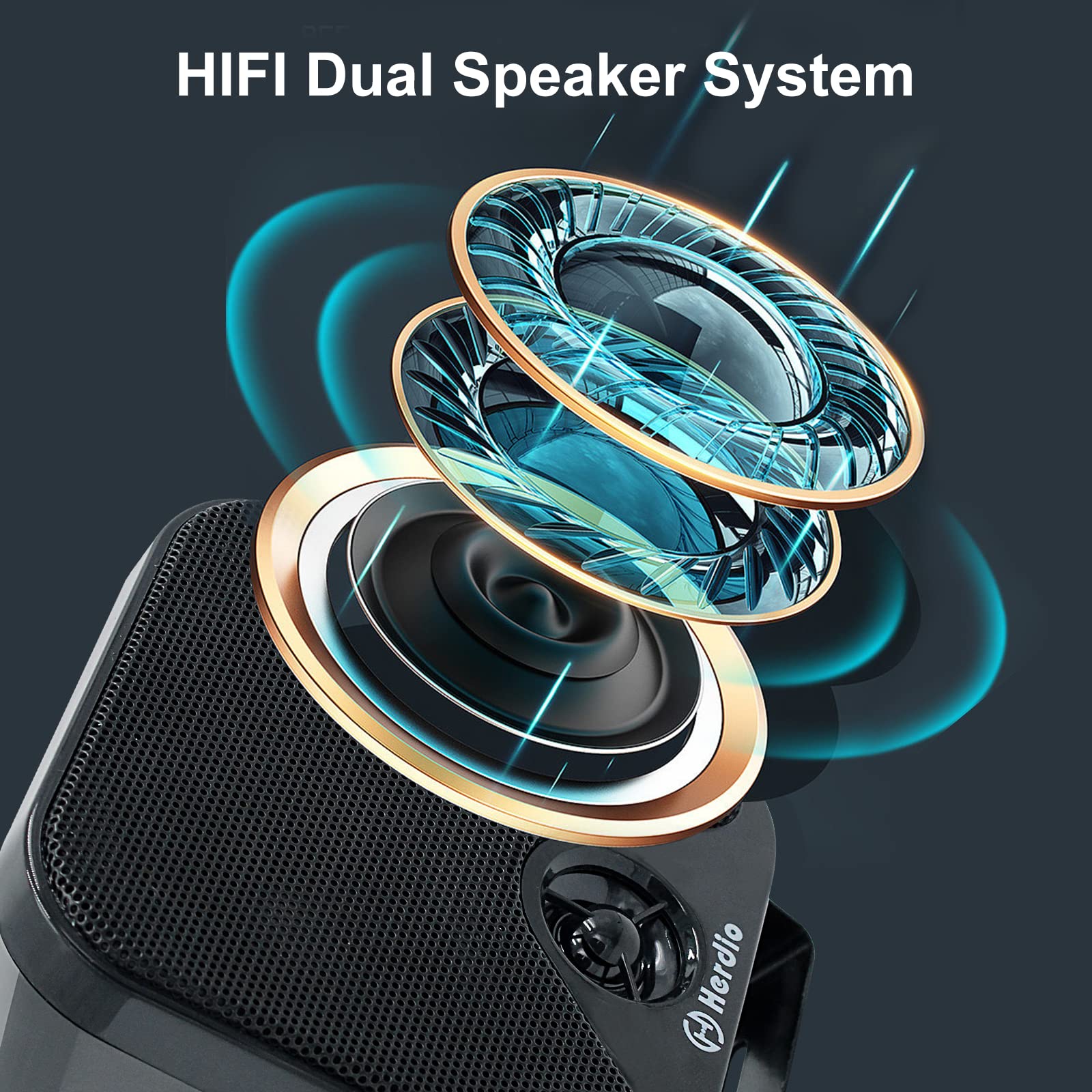 Herdio 100W 4 Inch Compact Waterproof Compatible con Bluetooth Marine Stereo Box Speaker for Boat ATV UTV Heavy Duty Powersports Vehicles Courtyard (Black)