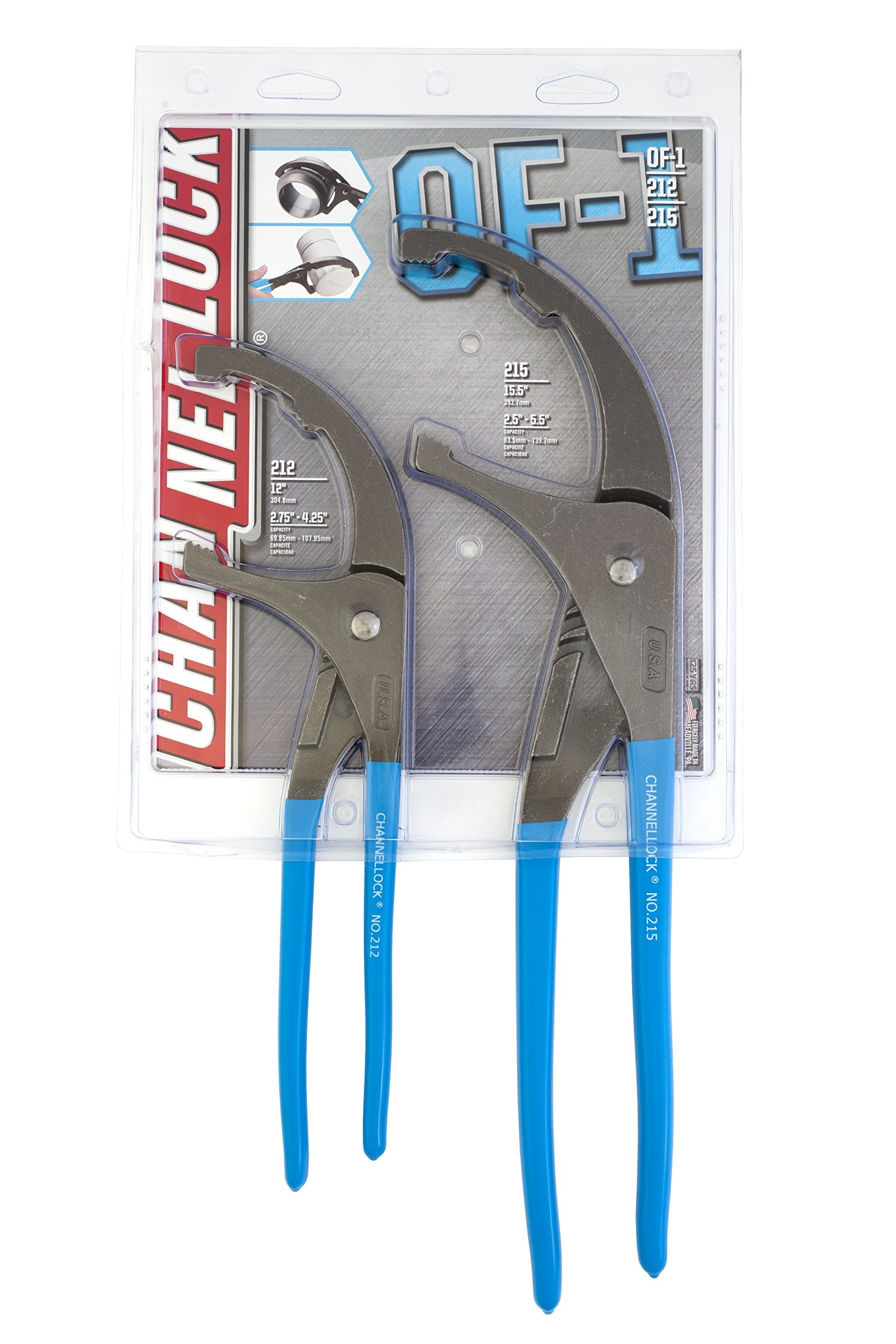 Channellock OF-1 - Juego de 2 alicates de filtro de aceite/PVC para regalo: 12 pulgadas y 15 pulgadas, mate/sin pulir