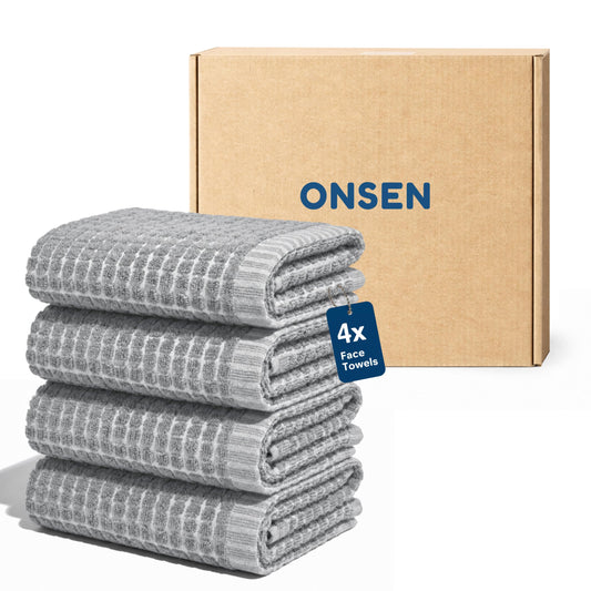 ONSEN - Juego de 4 toallas faciales de felpa de algodón ultrasuave, suaves y de secado rápido, 100% algodón, certificado Oeko-TEX – gris niebla