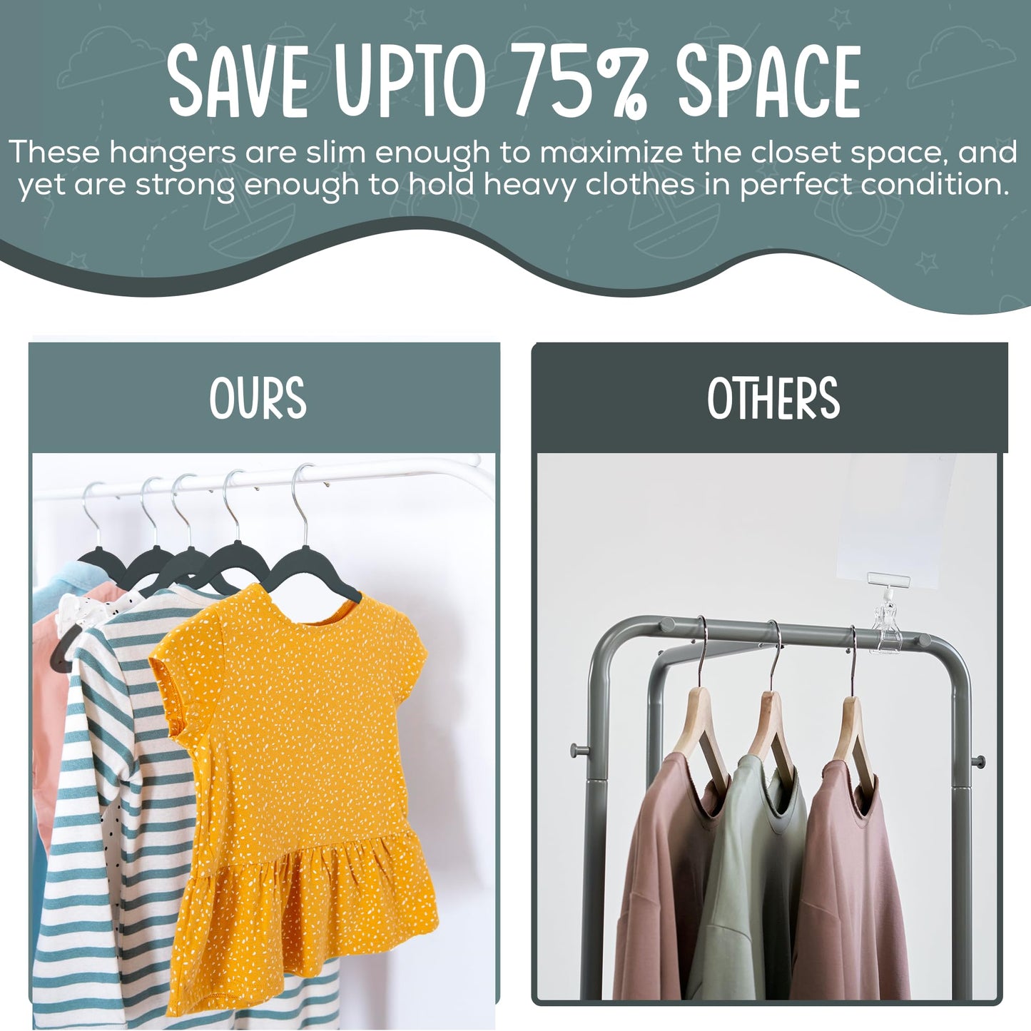 TechZoo - 50 Perchas para Ropa de Terciopelo para Niños de Alta Calidad, Antideslizantes de 14 Pulgadas, Ultra Delgadas, Ahorro de Espacio, Gancho Giratorio de 360°, Resistente y Duradero
