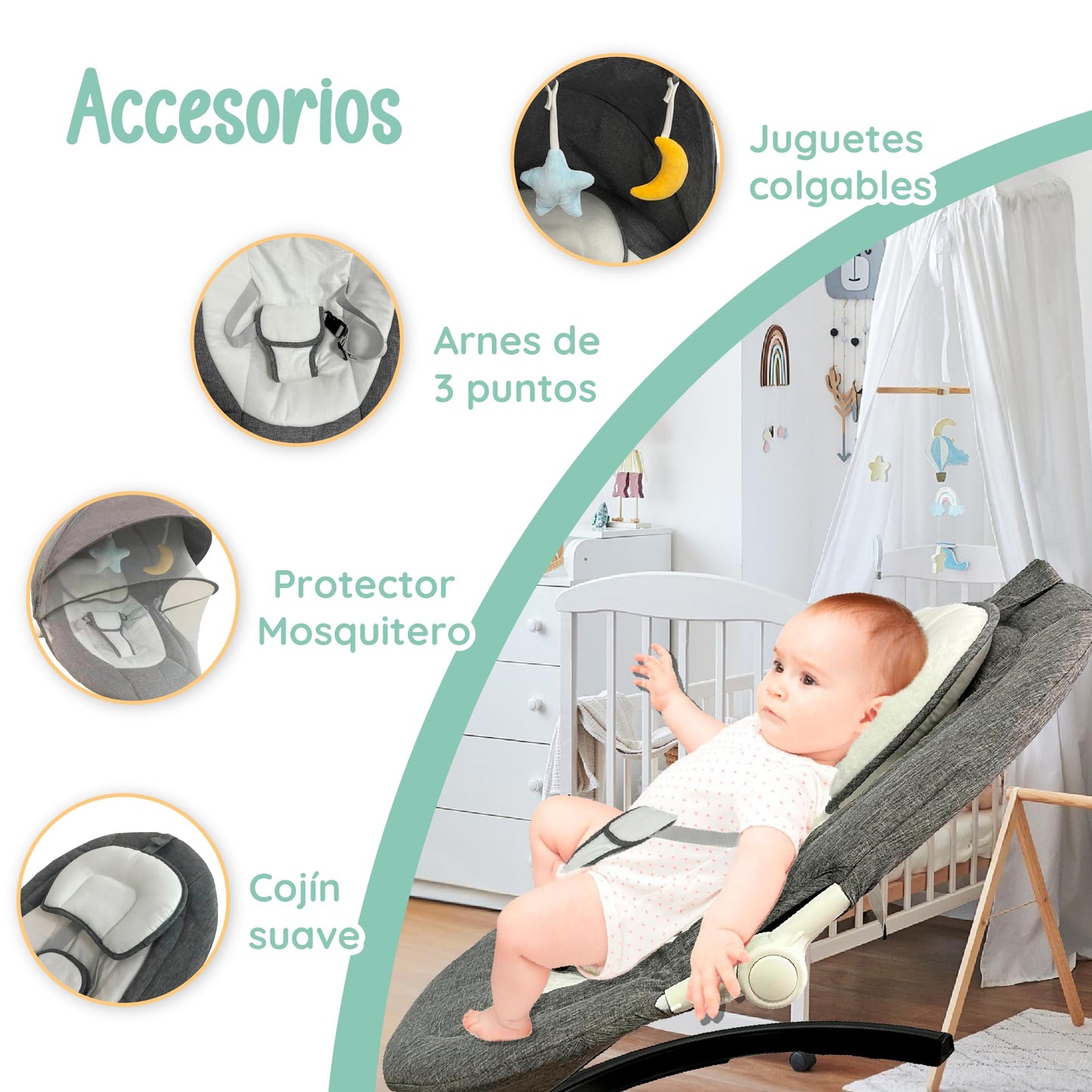 Mecedora Eléctrica YEI Beige con Control Remoto y Juguetes para Bebé