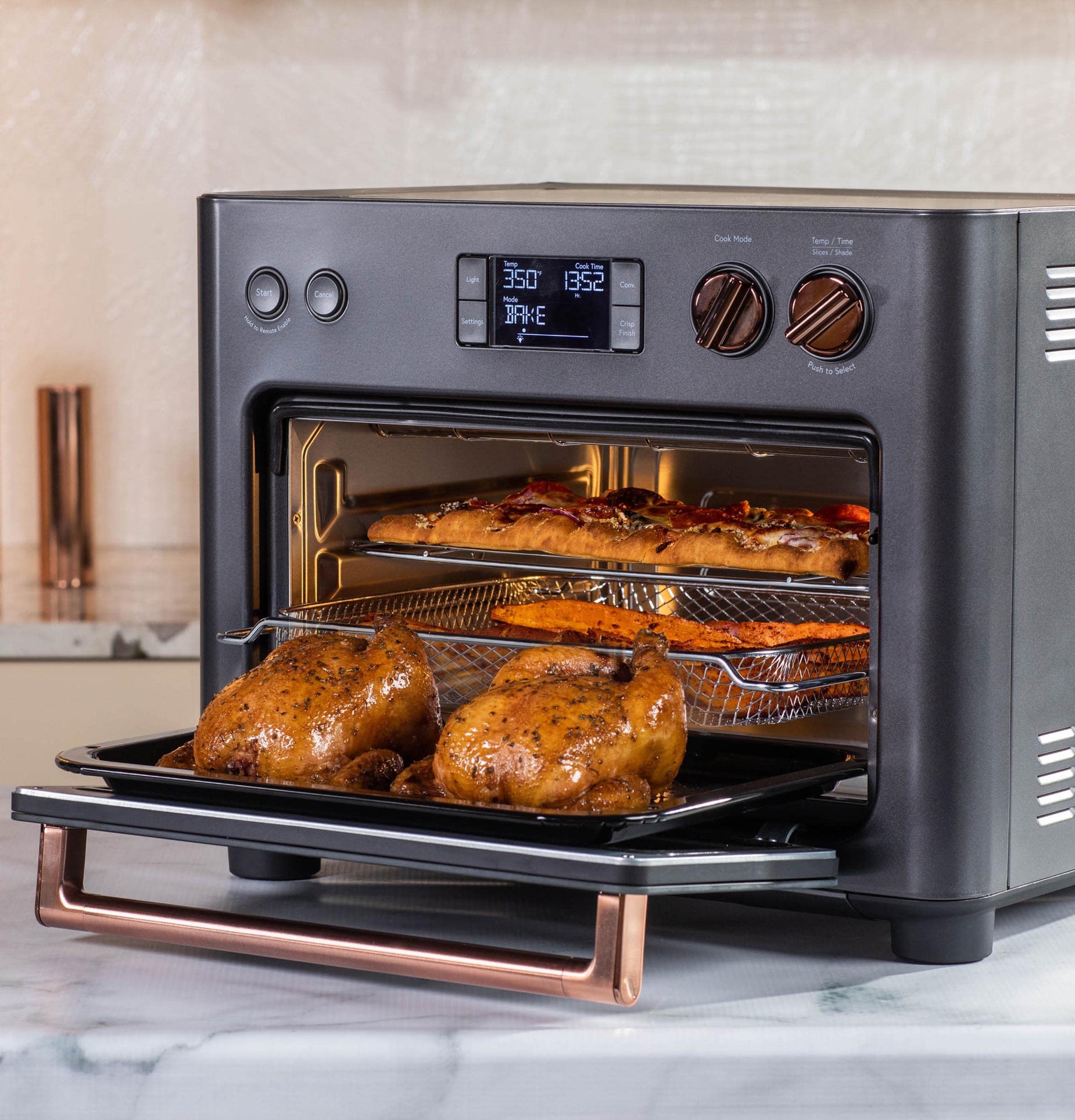 Café Couture Horno con 14 modos de cocción esenciales, incluyendo freír al aire, crujiente, hornear, asar, tostar, pizza, WiFi y conexión inteligente, control de voz, pequeños electrodomésticos de