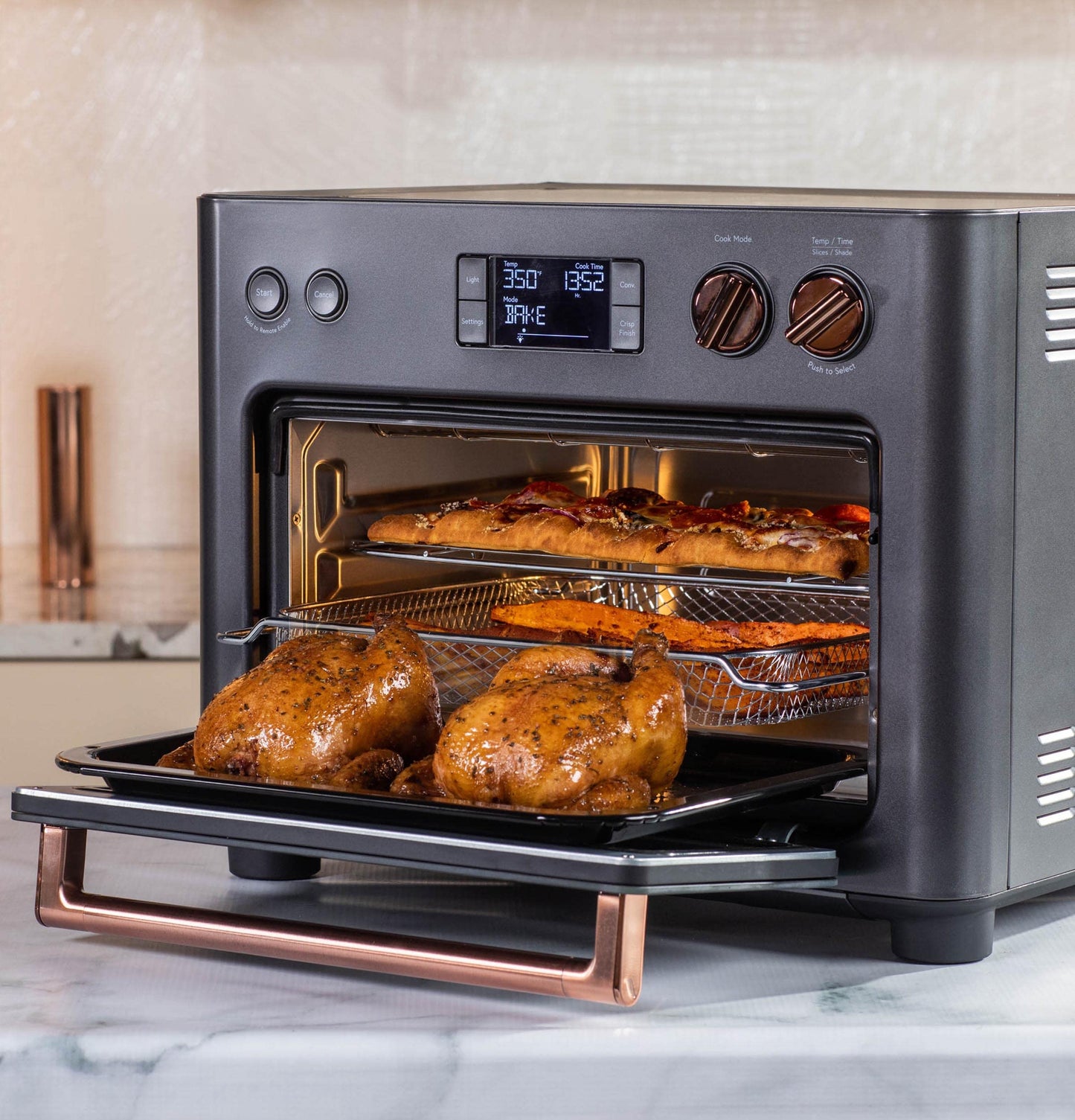 Café Couture Horno con 14 modos de cocción esenciales, incluyendo freír al aire, crujiente, hornear, asar, tostar, pizza, WiFi y conexión inteligente, control de voz, pequeños electrodomésticos de