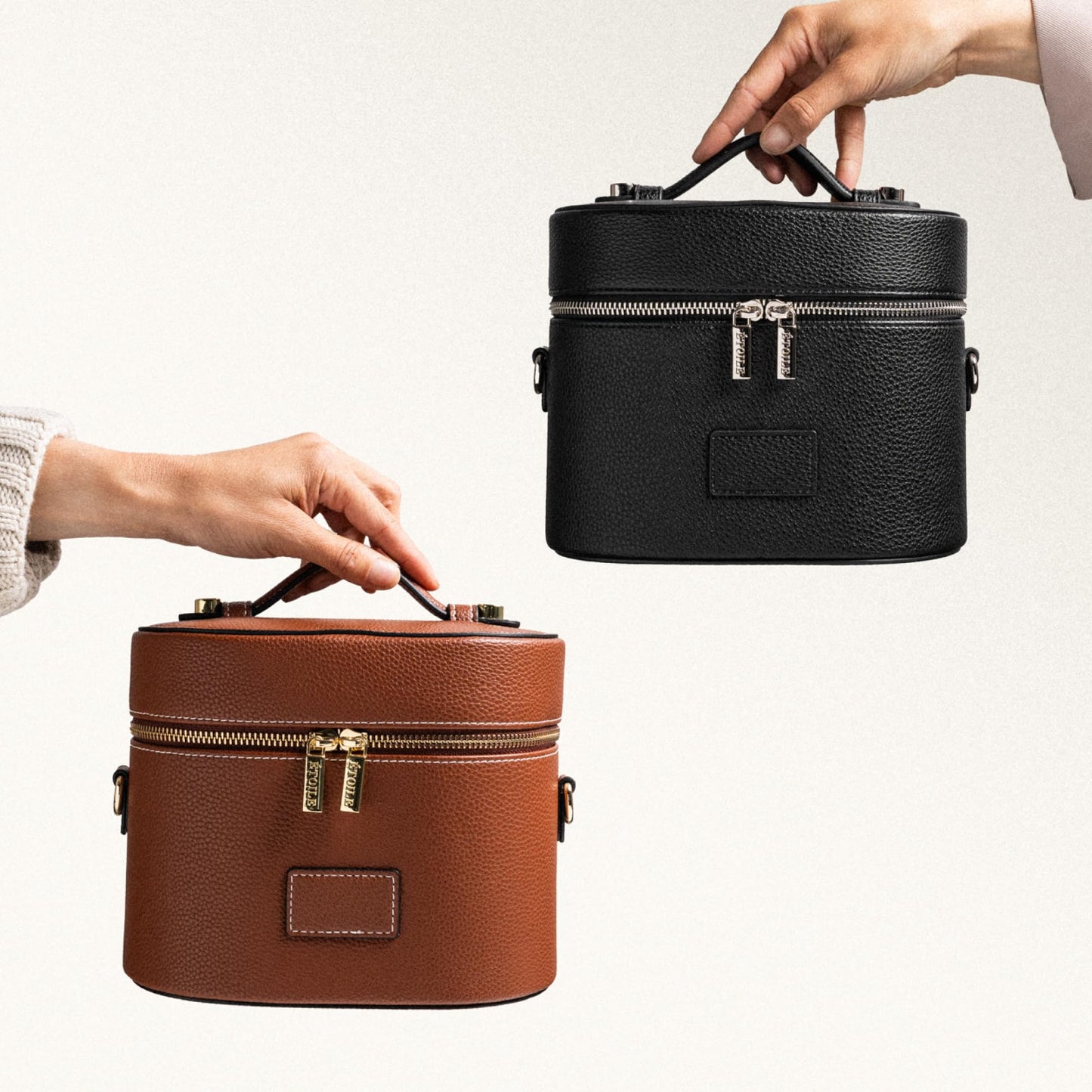 ETOILE - Estuche de aseo ovalado, organizador de bolsa de maquillaje de viaje con correa para el hombro y divisor extraíble, Negro -, Mini estuche de viaje cosmético