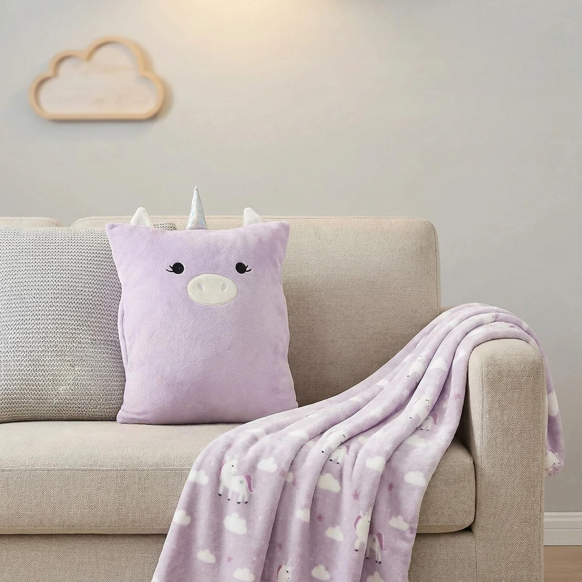 VigorSpring - Juego de almohada y manta de viaje para niños, diseño de unicornio