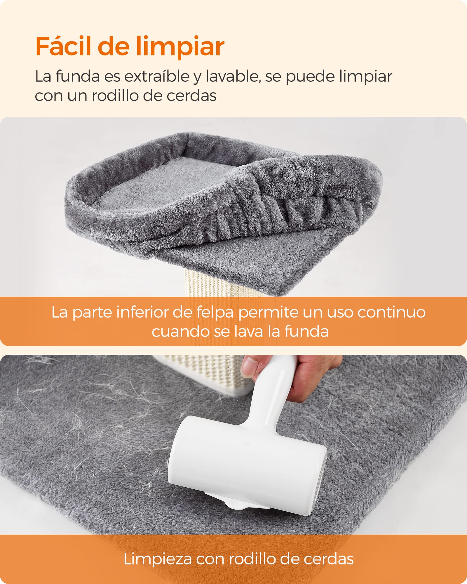 Feandrea Rascador para Gatos, Árbol para Gatos, Altura de 68 cm, Poste de Rascado con Plataforma, Poste de Sisal, con Pompón, Gris Claro MPCA022W01