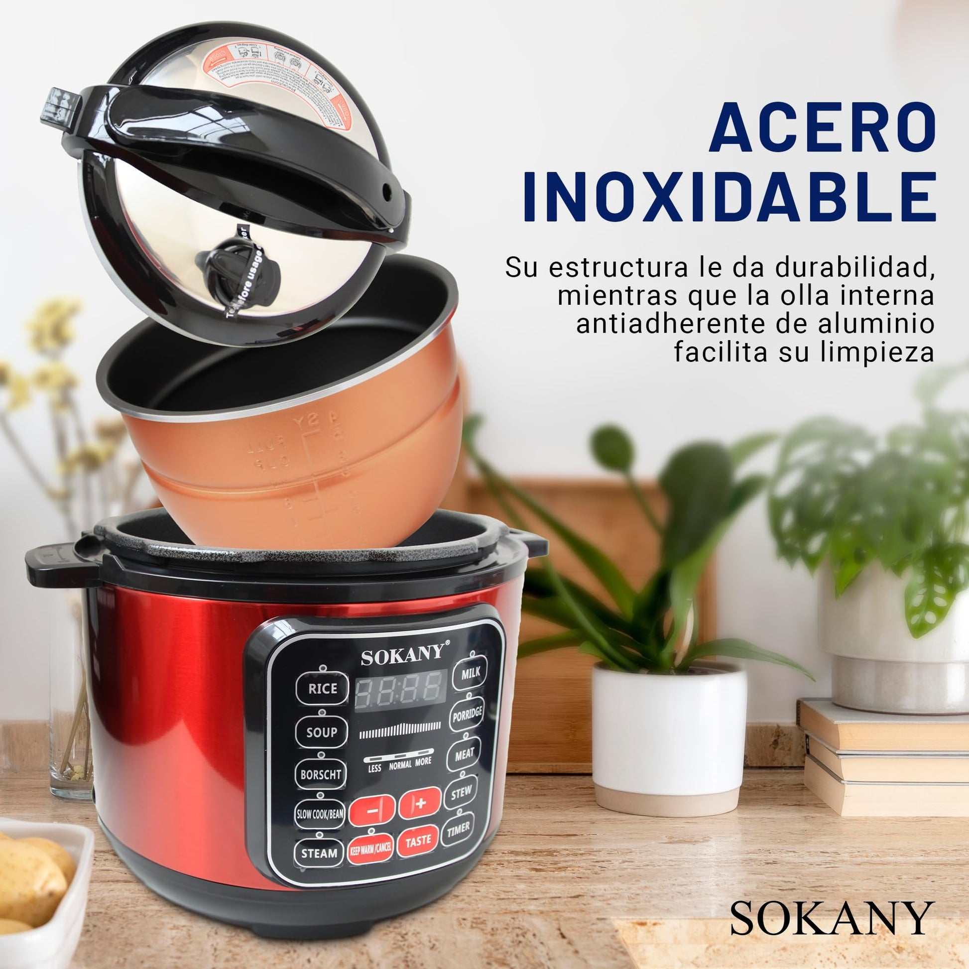 Olla a presión Sokany Rojo 1000w 5L sk-2402