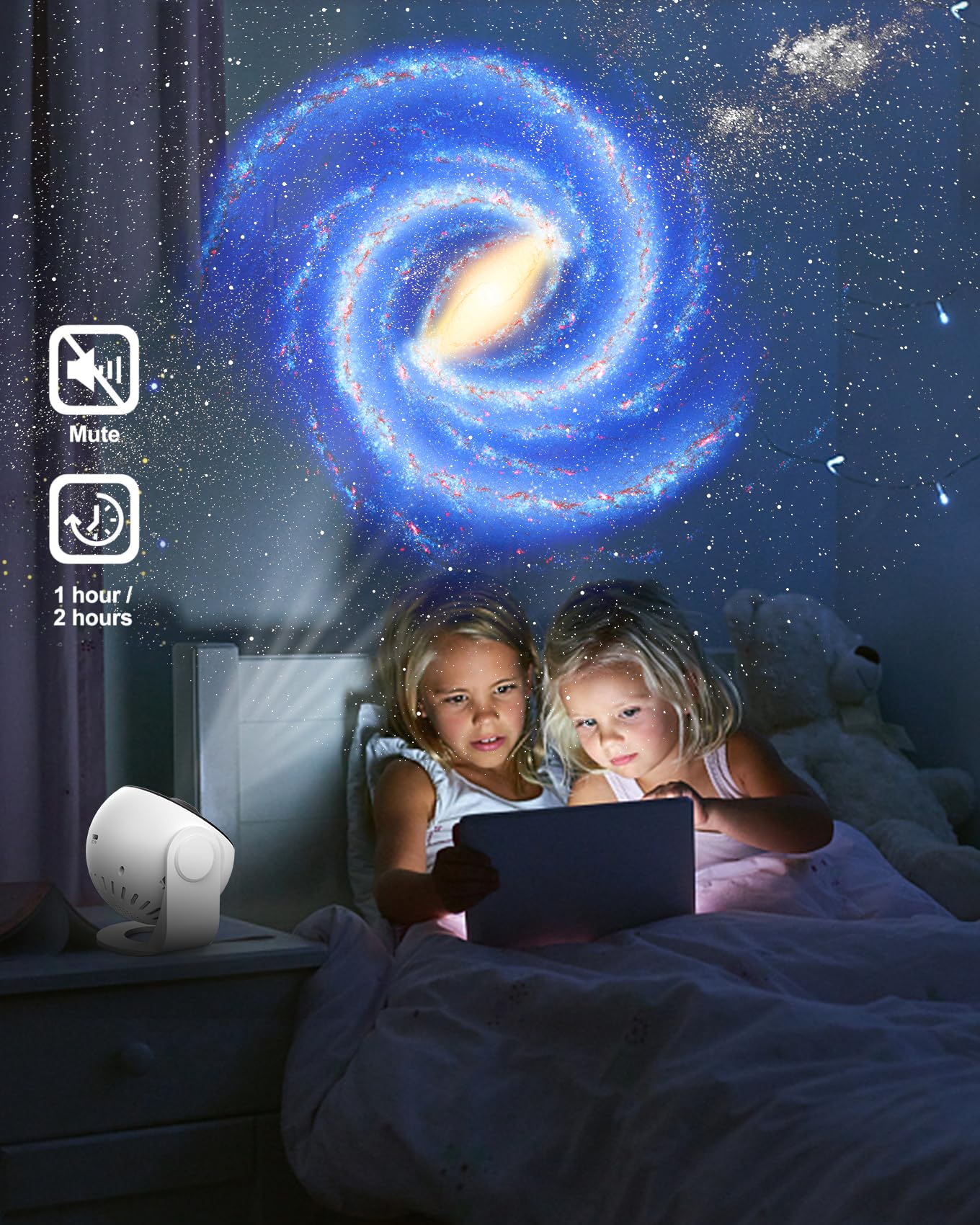 Proyector de planetario para recámara, proyector de estrella 13 en 1, luz de galaxia, luz nocturna de techo, iluminación de humor de la vía láctea con rotación de 360° con temporizador, lámpara LED de