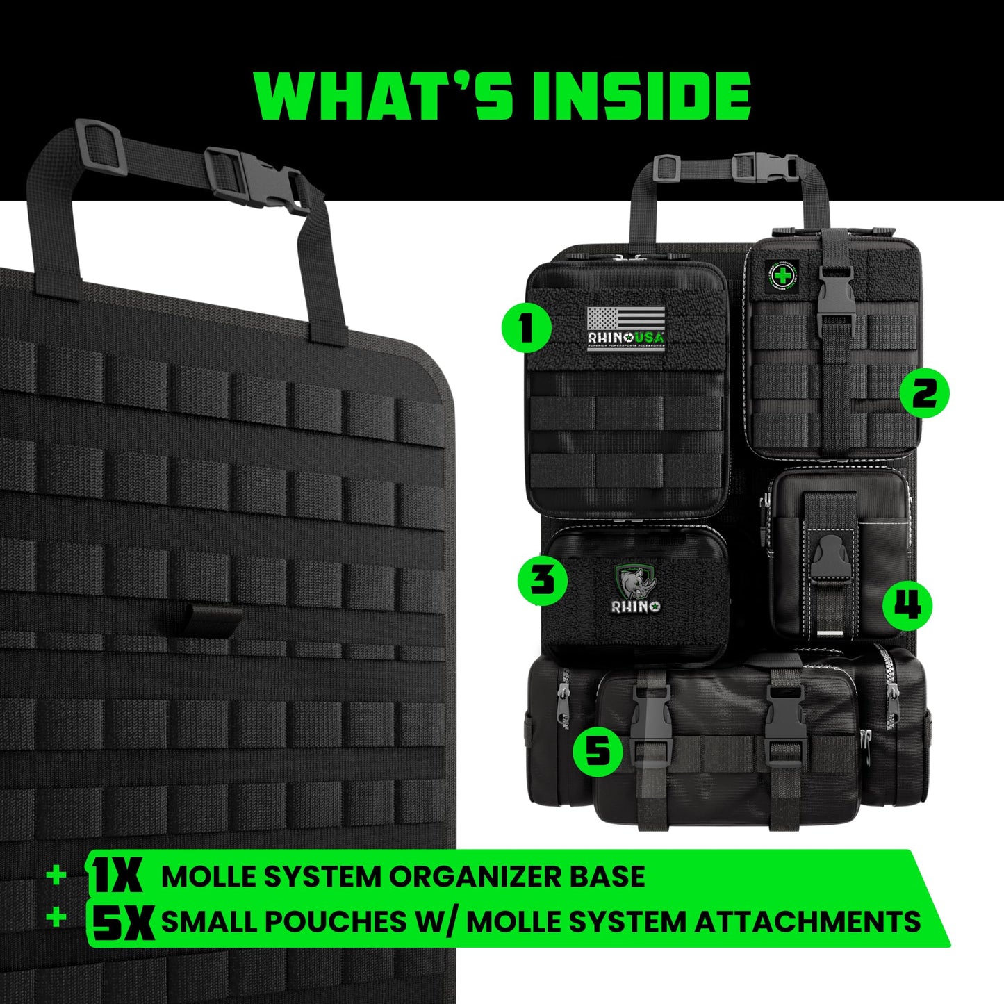 Rhino USA Organizador Táctico para Asiento - Almacenaje Molle Militar