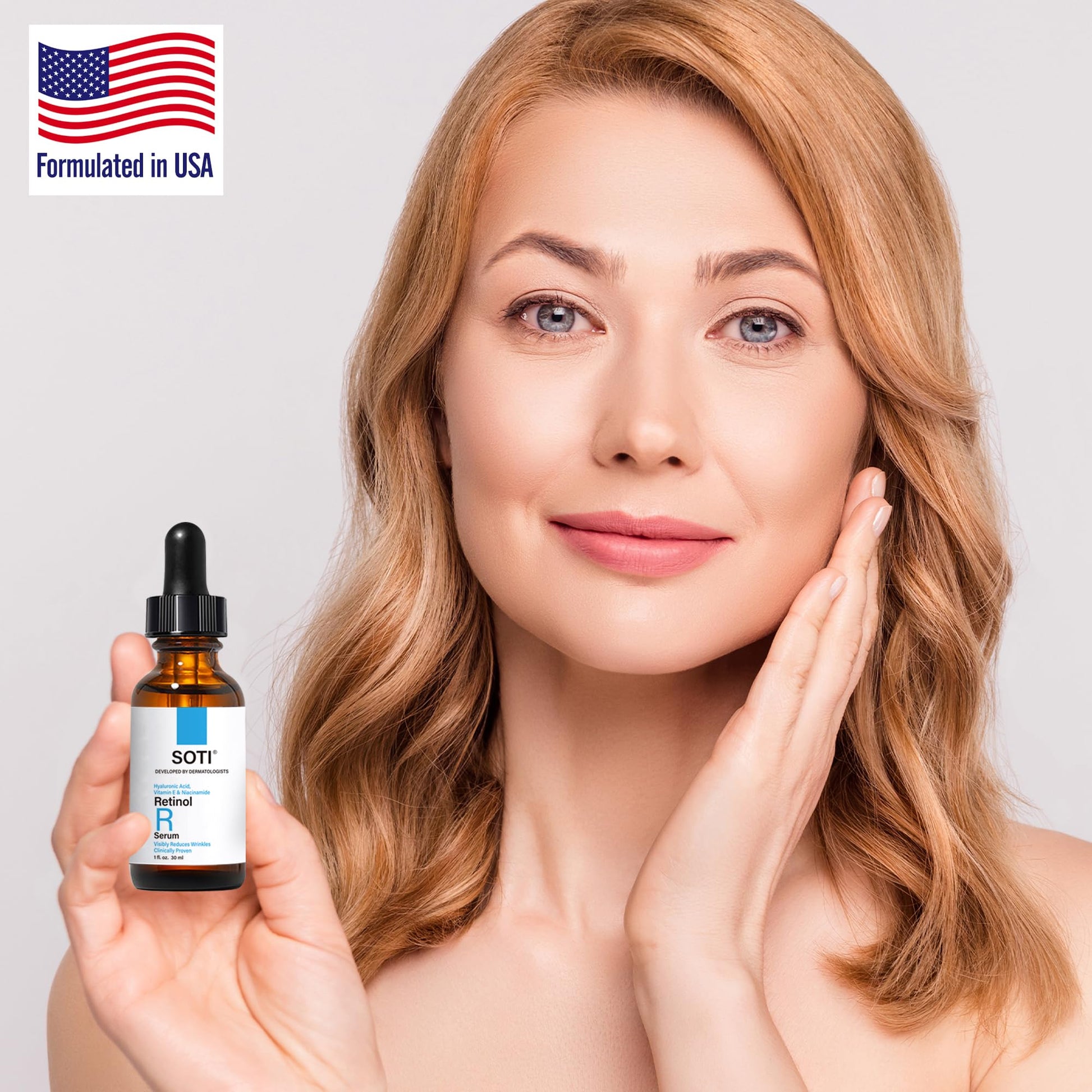 Soti 2.5% Retinol Serum, Made in USA! Reduces Wrinkles, Age Spots, Post-Acne Marks. Stimulates Collagen, Firm Skin, Anti Aging with Hyaluronic Acid, Niacinamide, 30ml