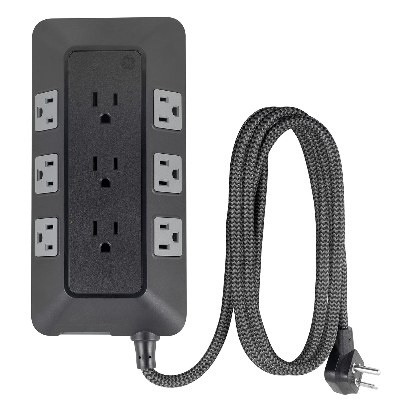 GE UltraPro Adapt - Protector de sobretensiones de 9 Tomas, Cable Trenzado de 8 pies, Protector de sobretensión, Tira de alimentación de protección contra sobretensión, 2480 Julios, Negro, 73774