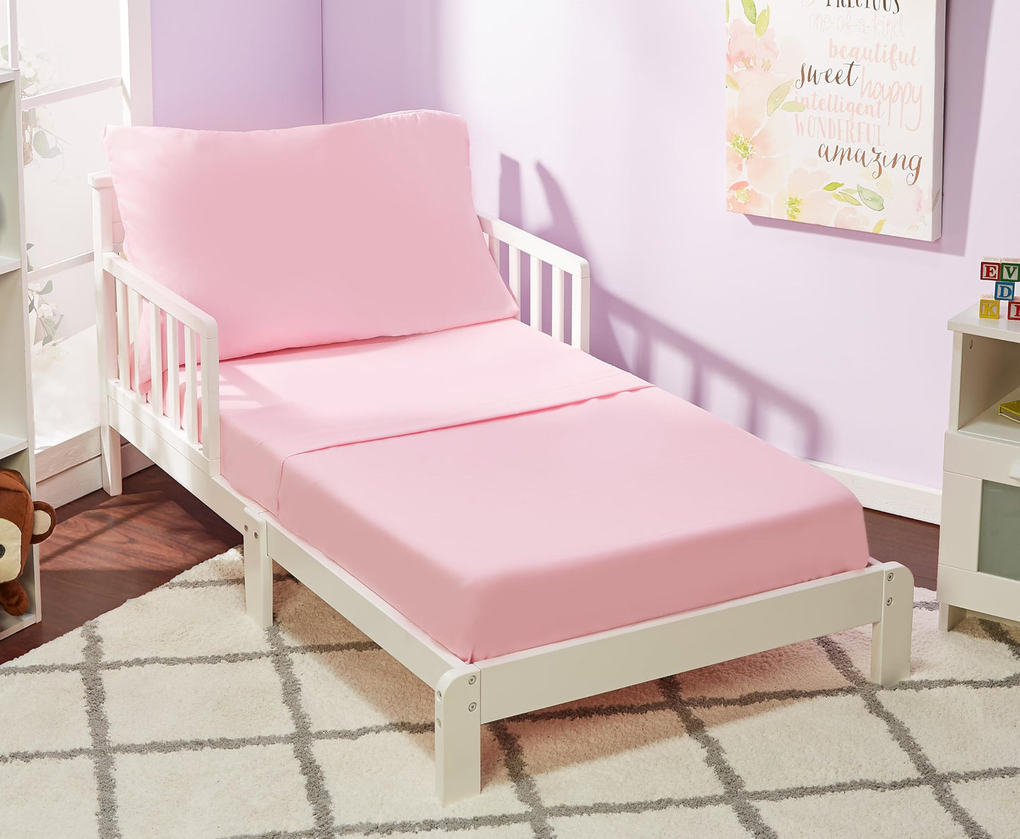 EVERYDAY KIDS - Juego de sábanas de 3 piezas para niños, ropa de cama de microfibra suave y transpirable, incluye una sábana encimera, una sábana bajera ajustable y una funda de almohada, color rosa